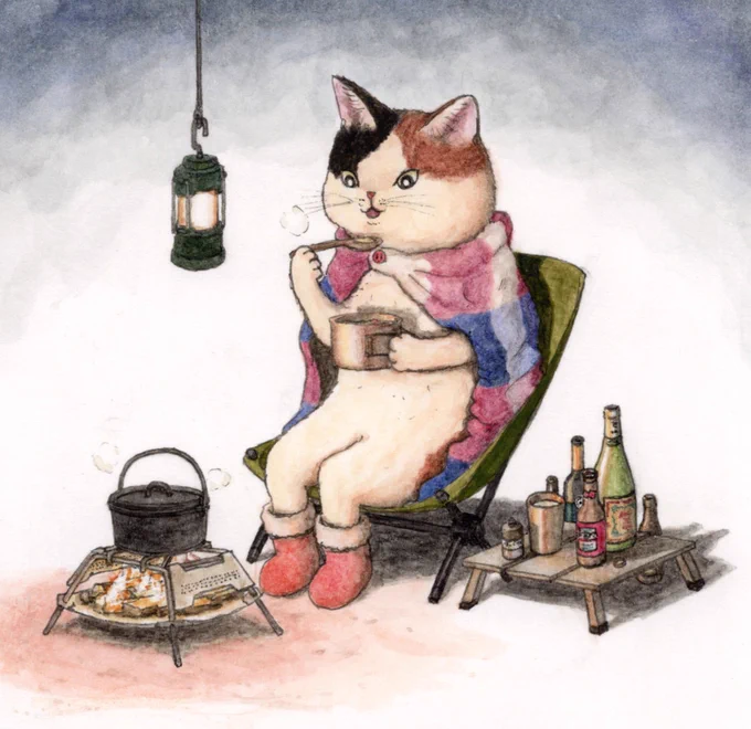 【初夏のたべものコレクション】『冬のわたし時間』あついけどハフハフ#猫  #cat  #イラスト  #過去絵 
