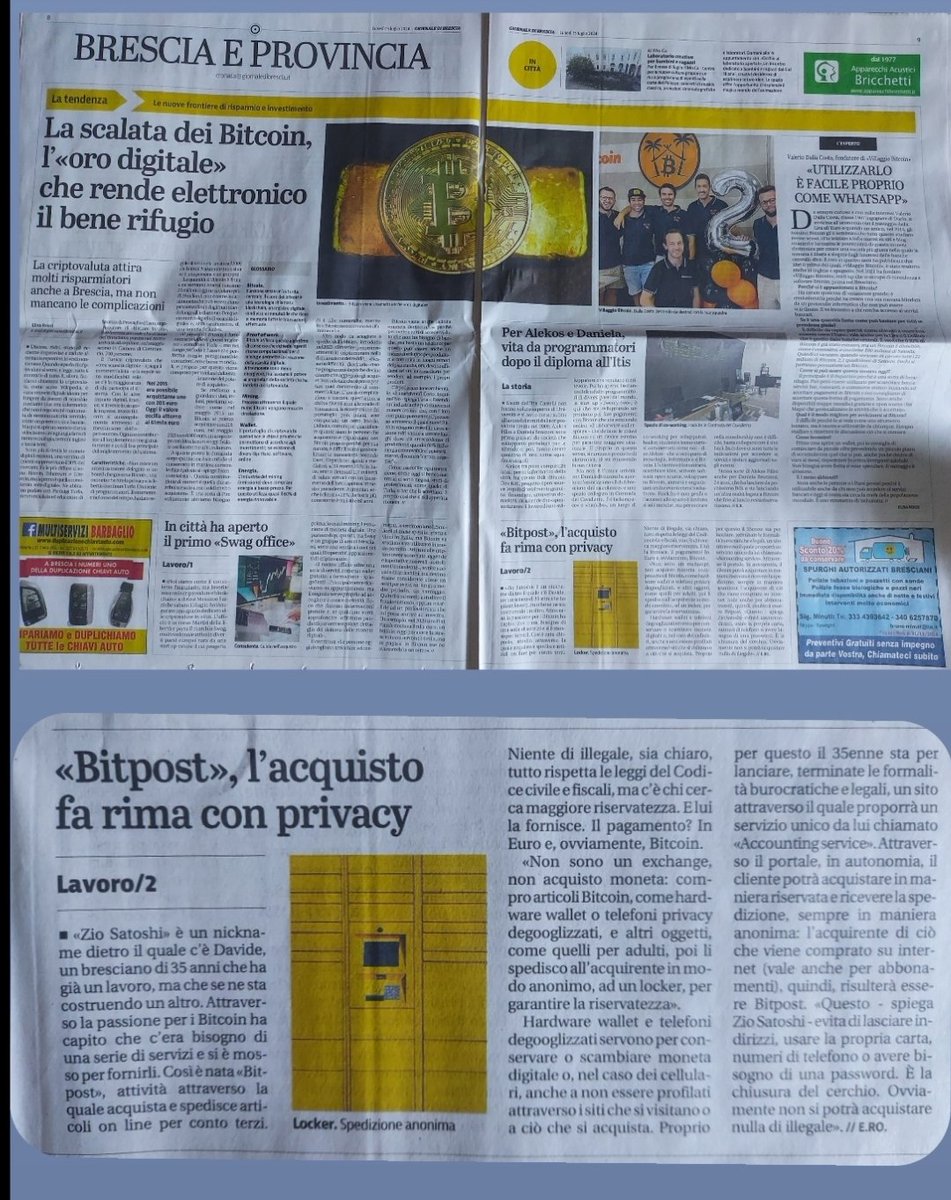bitpost_'s tweet photo. Bitpost di @ziosatoshi arriva sul giornale di Brescia insieme agli amici @VillaggioBTC e @h4ckbs .
Dedichiamo decine di ore alla settimana per migliorare le nostre attività, offrendo alla community servizi sempre migliori e più professionali nella speranza che #Bitcoin possa affermarsi nel più breve tempo possibile.
❤️Grazie di cuore come sempre a tutti voi utenti che rendete queste realtà degne di esistere.