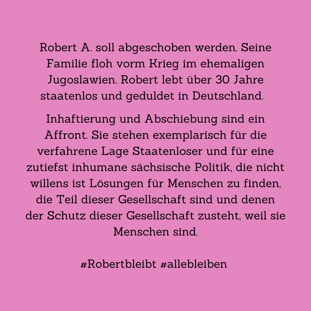 luna_le's tweet photo. Wie abgrundtief ignorant, trotz lauter Proteste und klarer Argumente wurde Robert A. scheinbar bereits aus dem Abschiebeknast in Dresden abgeholt und zur #Abschiebung nach Frankfurt gebracht. Stoppt diese Abschiebung jetzt! #Robertbleibt #allebleiben! https://t.co/e3n6rF5ukQ
