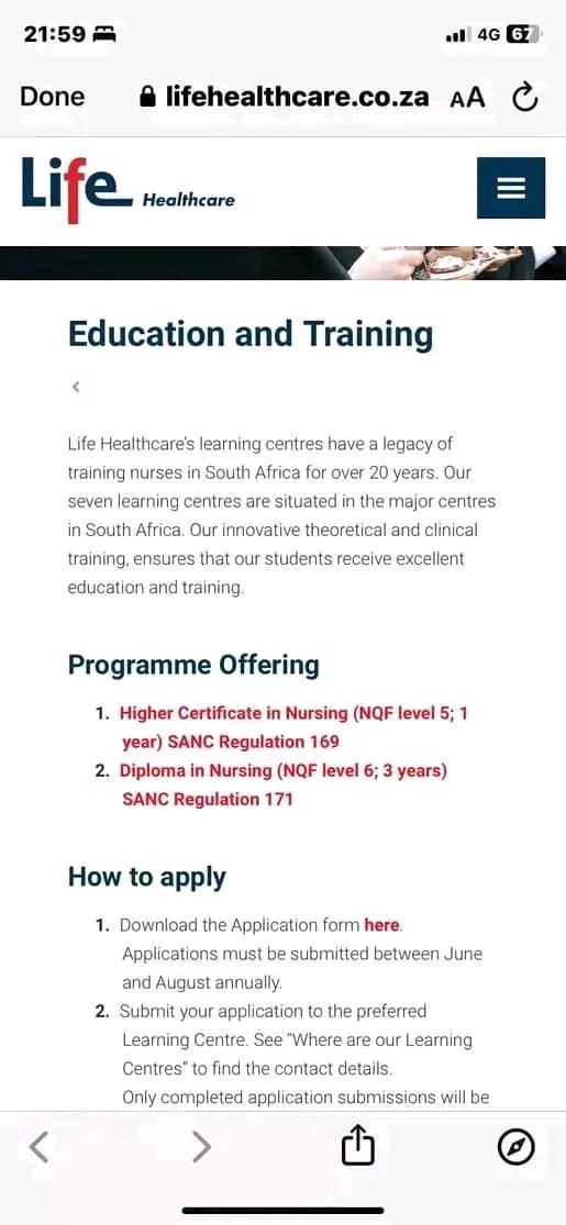 Nayi_iplug's tweet photo. Life Health care is accepting nursing students. They offer Higher Certificate and Diploma in nursing. 

There are no online applications. You submit your form at the center's listed on the second frame. 

Download Forms and full details here>> https://t.co/njmD4D8vvq

I’m not sure if you can email the form but the contact details are listed for enquiries, you can call and ask. Get application forms online . 
Goodluck