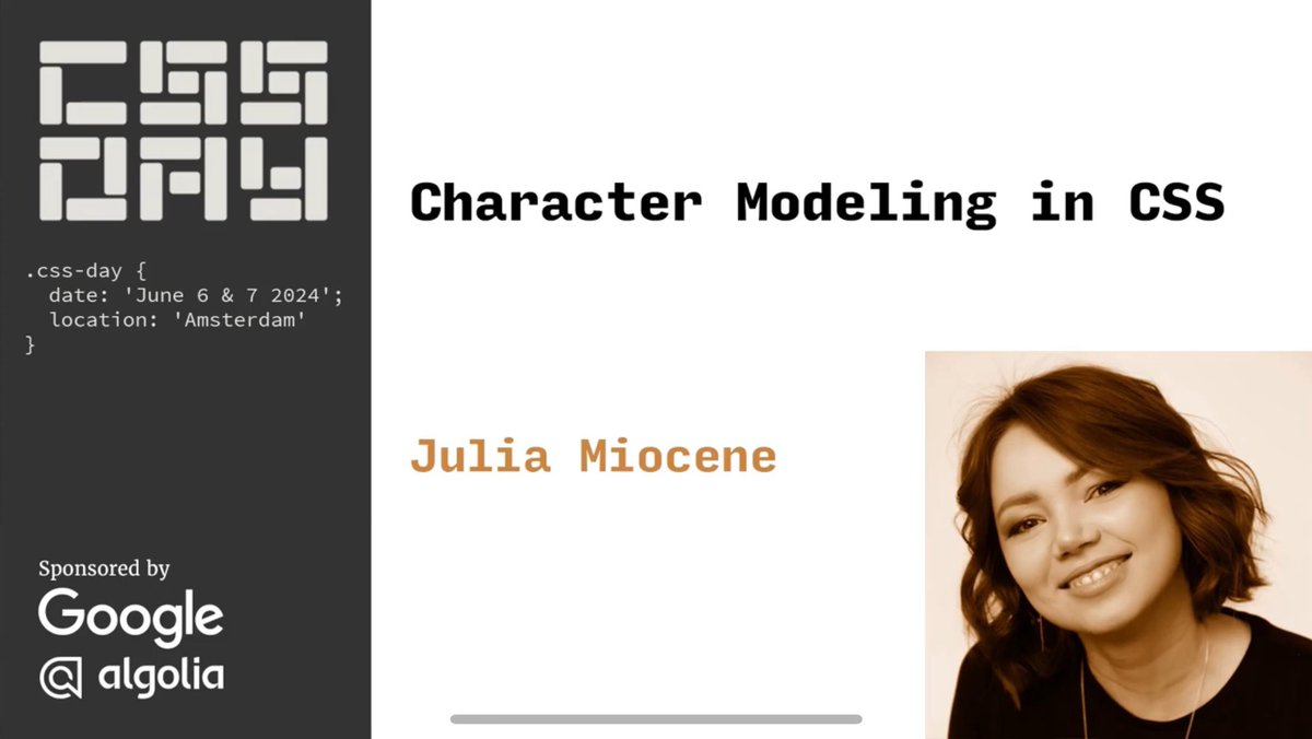 Julia Miocene (@julia_miocene) on Twitter photo My talk from <a href="/CSSDayConf/">CSS Day conference</a> is available on YouTube 🎉 Watch it if you missed it
“Character Modeling in CSS"
#cssday
youtu.be/l9It4DraRm0 My talk from <a href="/CSSDayConf/">CSS Day conference</a> is available on YouTube 🎉 Watch it if you missed it
“Character Modeling in CSS"
#cssday
youtu.be/l9It4DraRm0