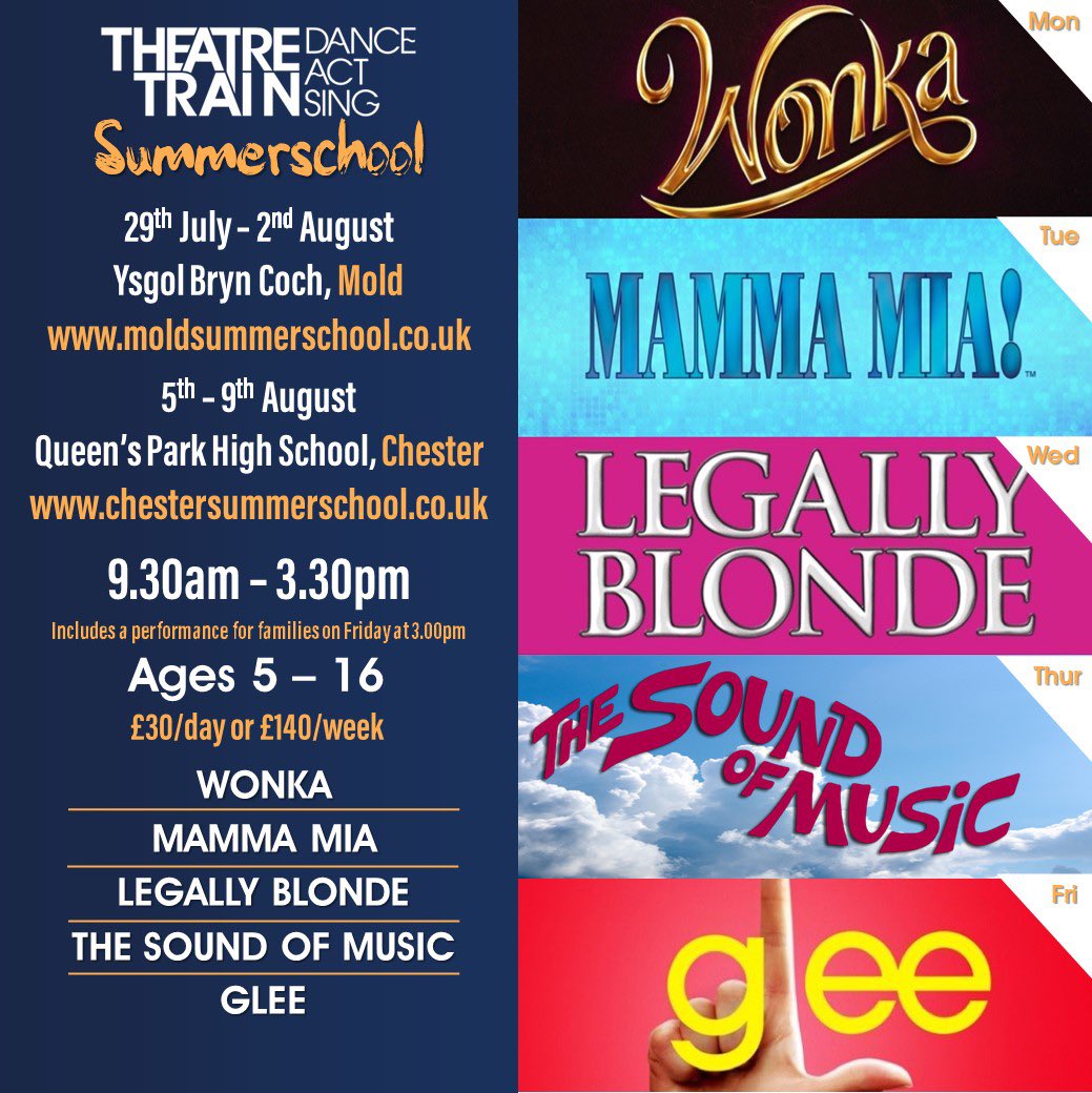 TT_Schools's tweet photo. We have reached the end of term for our weekend classes, but there’s a chance to join us for a week of musical theatre in the holidays:
29th July-2nd August 
Ysgol Bryn Coch in Mold
https://t.co/CjwrCM2xPl
5th-9th August 
Queens Park High School, Chester
https://t.co/OVgwp832w7 https://t.co/NjNPe4BTcy
