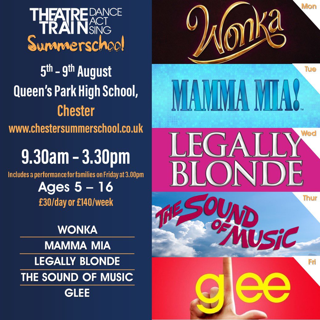 TT_Schools's tweet photo. We have reached the end of term for our weekend classes, but there’s a chance to join us for a week of musical theatre in the holidays:
29th July-2nd August 
Ysgol Bryn Coch in Mold
https://t.co/CjwrCM2xPl
5th-9th August 
Queens Park High School, Chester
https://t.co/OVgwp832w7 https://t.co/NjNPe4BTcy