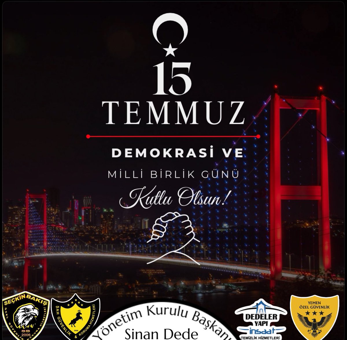 #15Temmuz Demokrasi ve Milli Birlik Günü
vesilesiyle tüm şehitlerimize Allah’tan rahmet diliyor, gazilerimizi ve ülkemize sahip çıkan herkesi şükran ve minnetle anıyoruz.
