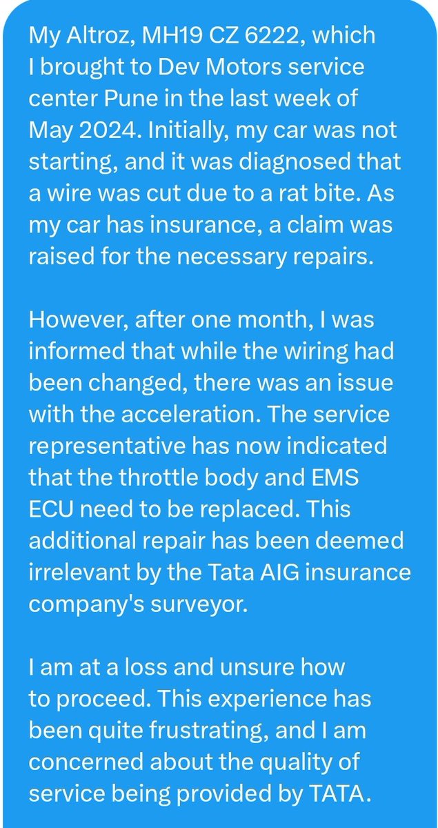Upali0703's tweet photo. Quality of service provided by TATA Motors and TATA AIG car insurance. https://t.co/qgI24krrIL