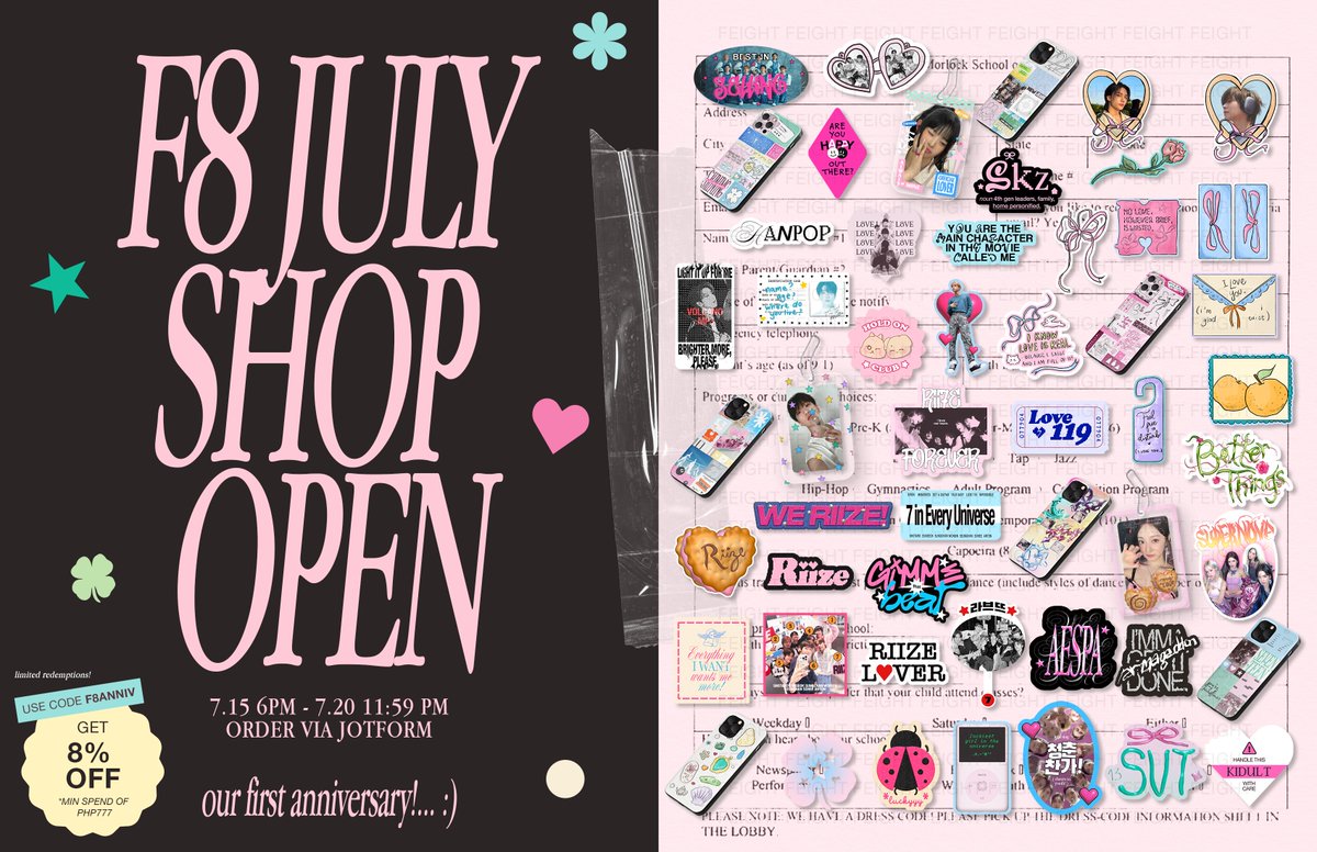 888feight's tweet photo. f8 shop update (—ch.2) 🫧⭐️🍀
1st anniv opening 💝
🌐 PRE-ORDER: 7/15 - 7/20 11:50 PM

other details and order here!!!!! 
🔗 https://t.co/ebzJkxnaAg

rts and likes are appreciated 🫶 (intl GOs, pls DM) https://t.co/TCUKKc8Tkp