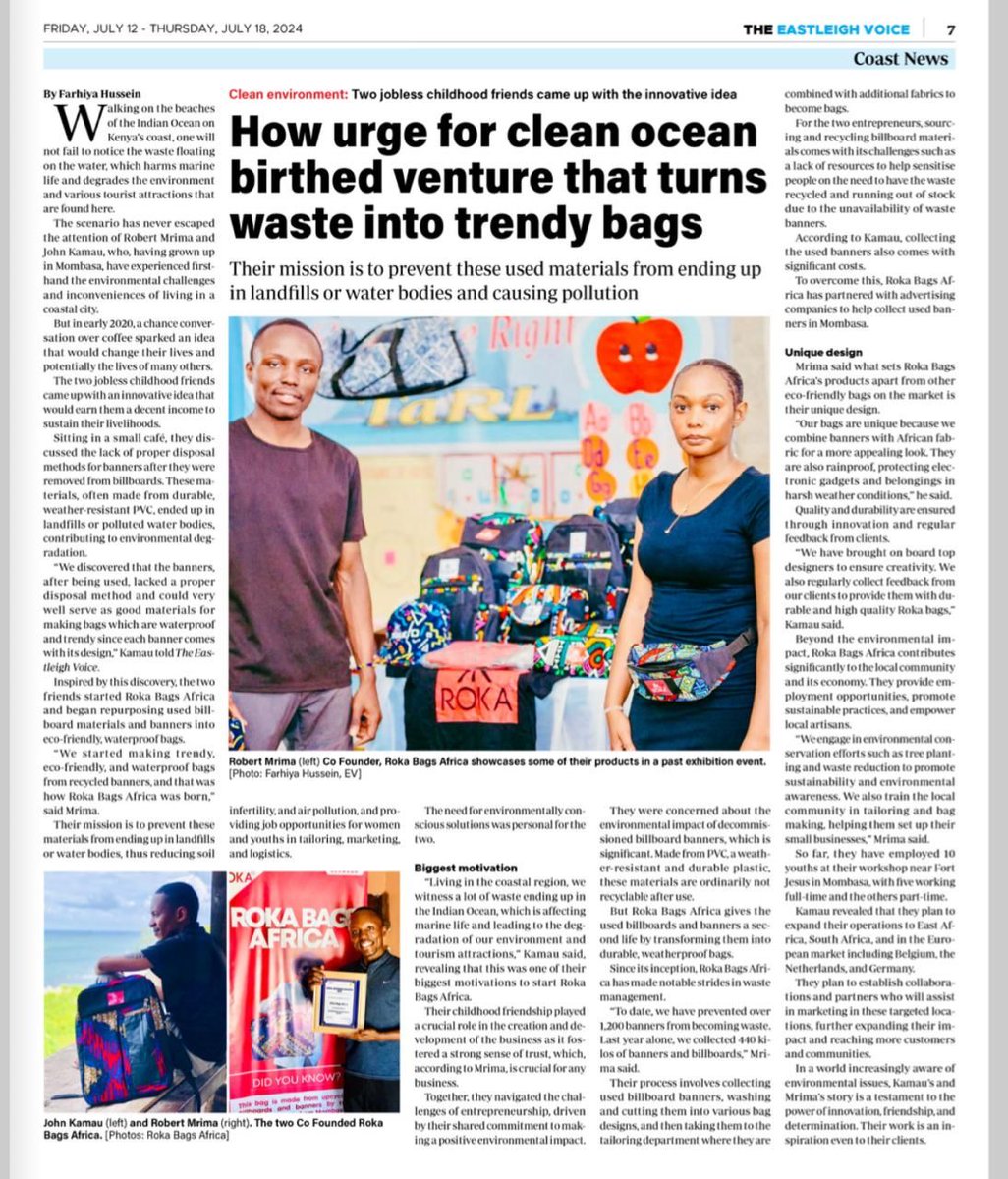 rokabagsafrica's tweet photo. Honored to Be Featured in Newspaper 😊. Roka bags is Making Waves, thanks to our fantastic clients 🫶 we appreciate u all 🥰
.
.
.
#rokabagsafrica #news #appreciation #kenyafashion 
#mondaymotivation #waterproofbags #love #magicalkenya #travelkenya #fyppppppppppppppp https://t.co/NbsjVoJoCY