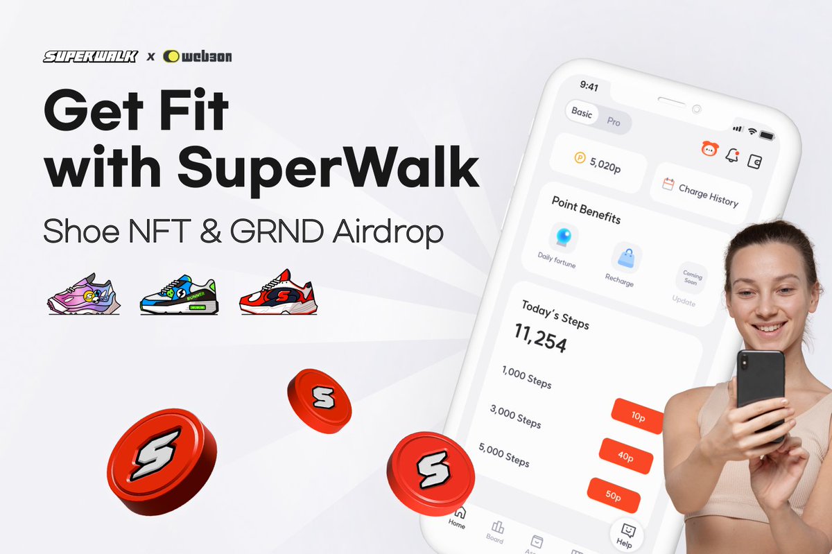 web3on_official's tweet photo. 💡 Switch On!   

Announcing SuperWalk: Shoe NFT & GRND Airdrop with @SuperWalk_ at @web3on_official 

$5,000 worth mega airdrop incoming. 🎁 📷

Event details 👇

🗓️Periods 
12 July, 2024 07:00 (UTC)~ 04 August, 2024 14:59 (UTC)

🏆Prize
GRND (Token): $3,000 worth of GRND Tokens
NFT (Shoe NFTs): $2,000 worth of Normal Shoe NFTs ($10 each, 200 NFTs) 

Total $5,000 worth mega airdrop  

Top Leaderboard (GRND) 
•Top 1~10: $100 worth of GRND each ($1,000 total)
•Top 11~50: $25 worth of GRND each ($1,000 total)
•Top 51~100: $10 worth of GRND each ($500 total)
•Top 101~200: $5 worth of GRND each ($500 total)

Raffle (NFT)
•Random Raffle: Participants who achieve over 300 points

📢Winner announcement 08 August, 2024 07:00 (UTC)

🔗How to participate: 
1️⃣Visit web3on (https://t.co/sfUrtHu6AL) 
2️⃣Complete SuperWalk Event quests and stack up points.

💡The earlier you join, the higher your chances to top the leaderboard! 

💜Don't miss out on this exclusive drop! 💜