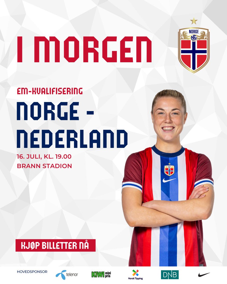 nff_landslag's tweet photo. I morgen spiller vi den siste og avgjørende EM-kvalifiseringskampen mot Nederland 🔥

Bergen, vi trenger deres støtte, kjøp billetter nå: https://t.co/dqzsP1jwdK https://t.co/QLXvnr9bBm