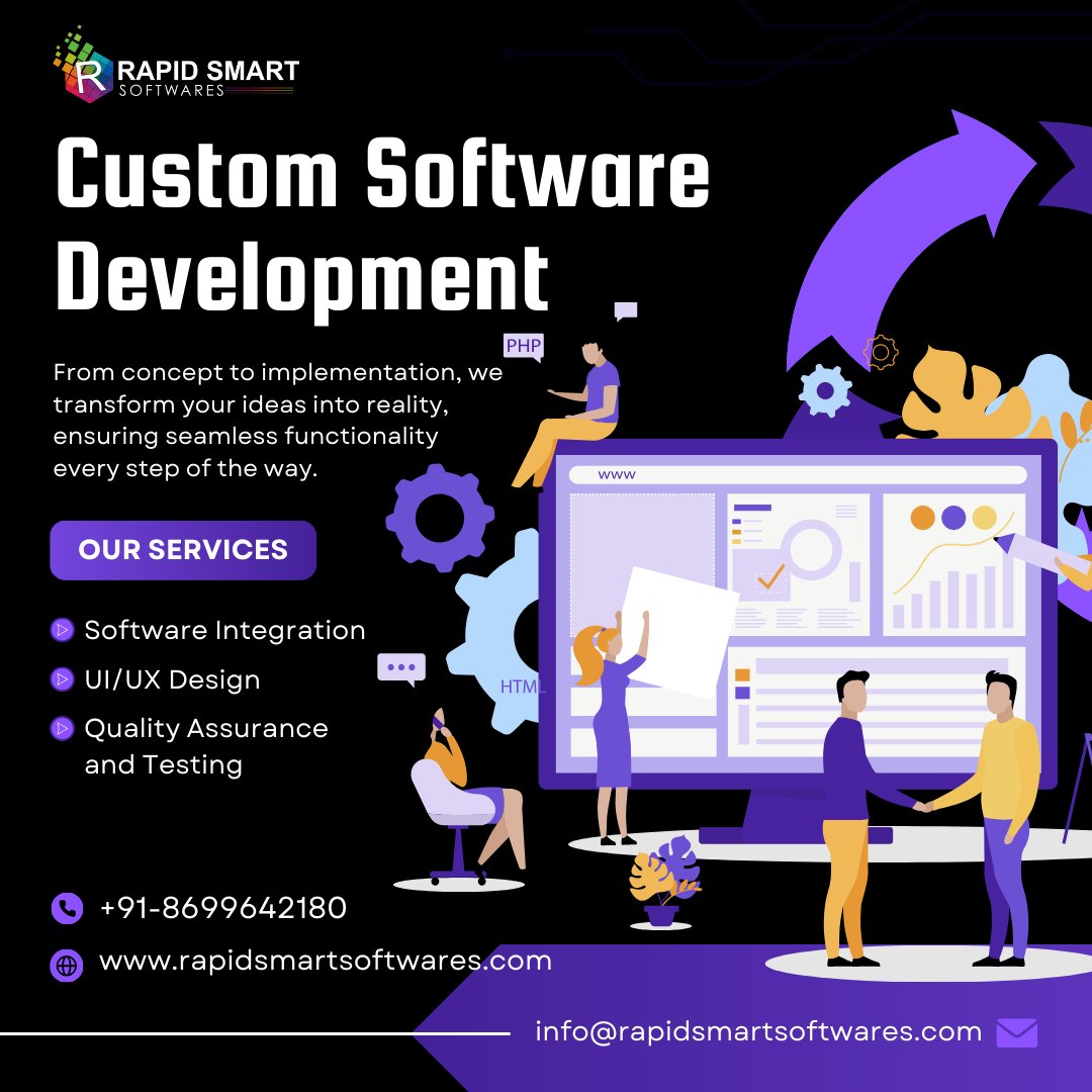 With the help of our custom software development services, bring your ideas to life. #SoftwareDevelopment #CustomSoftware #TechSolutions #Innovation #DigitalTransformation #SoftwareEngineering #TechServices #UIUXDesign #Integration #QualityAssurance #TechExperts #Programming