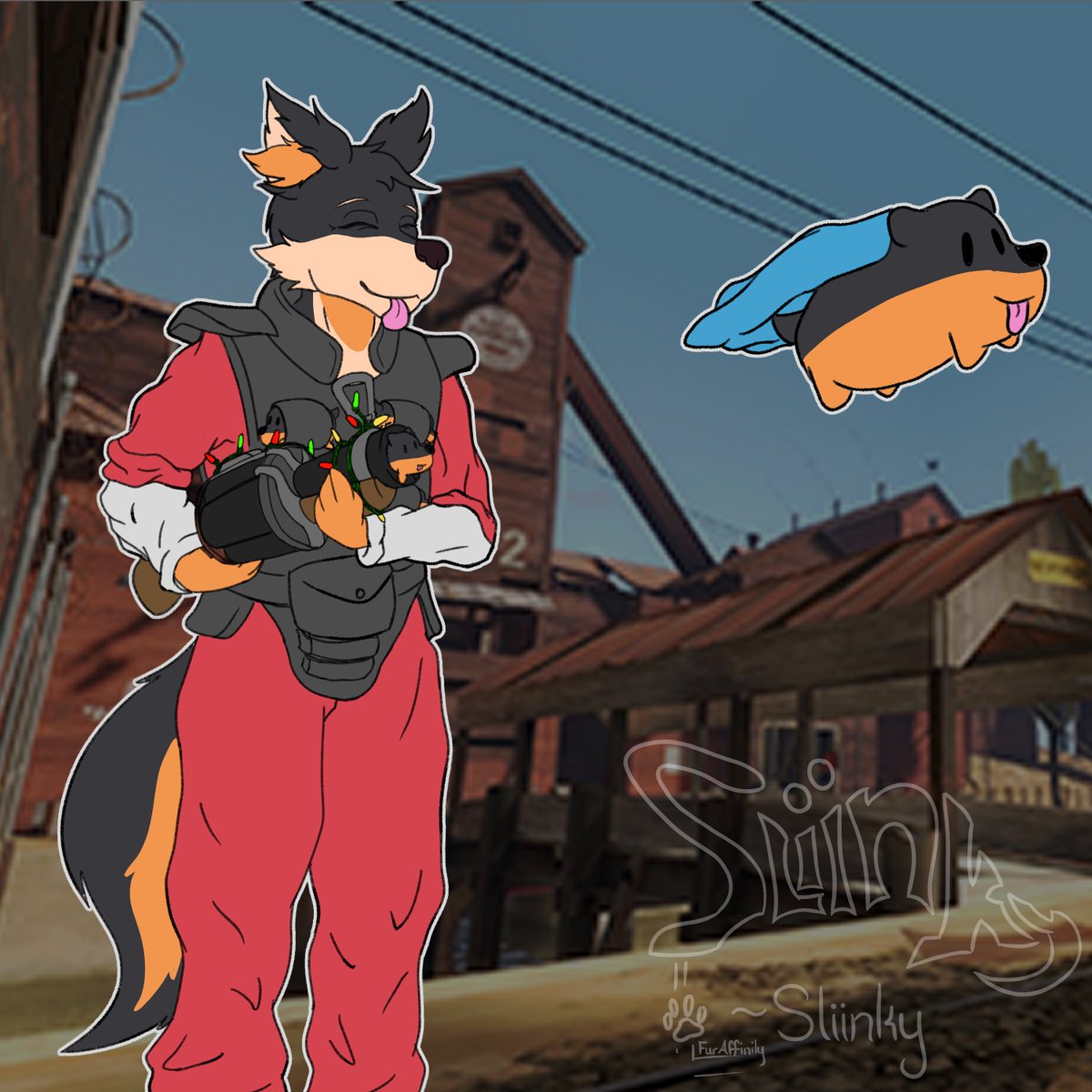 Look what Slinky made me :3 Its a cozy wolf launcher! 
#furryart #TeamFortress2 #art #furry