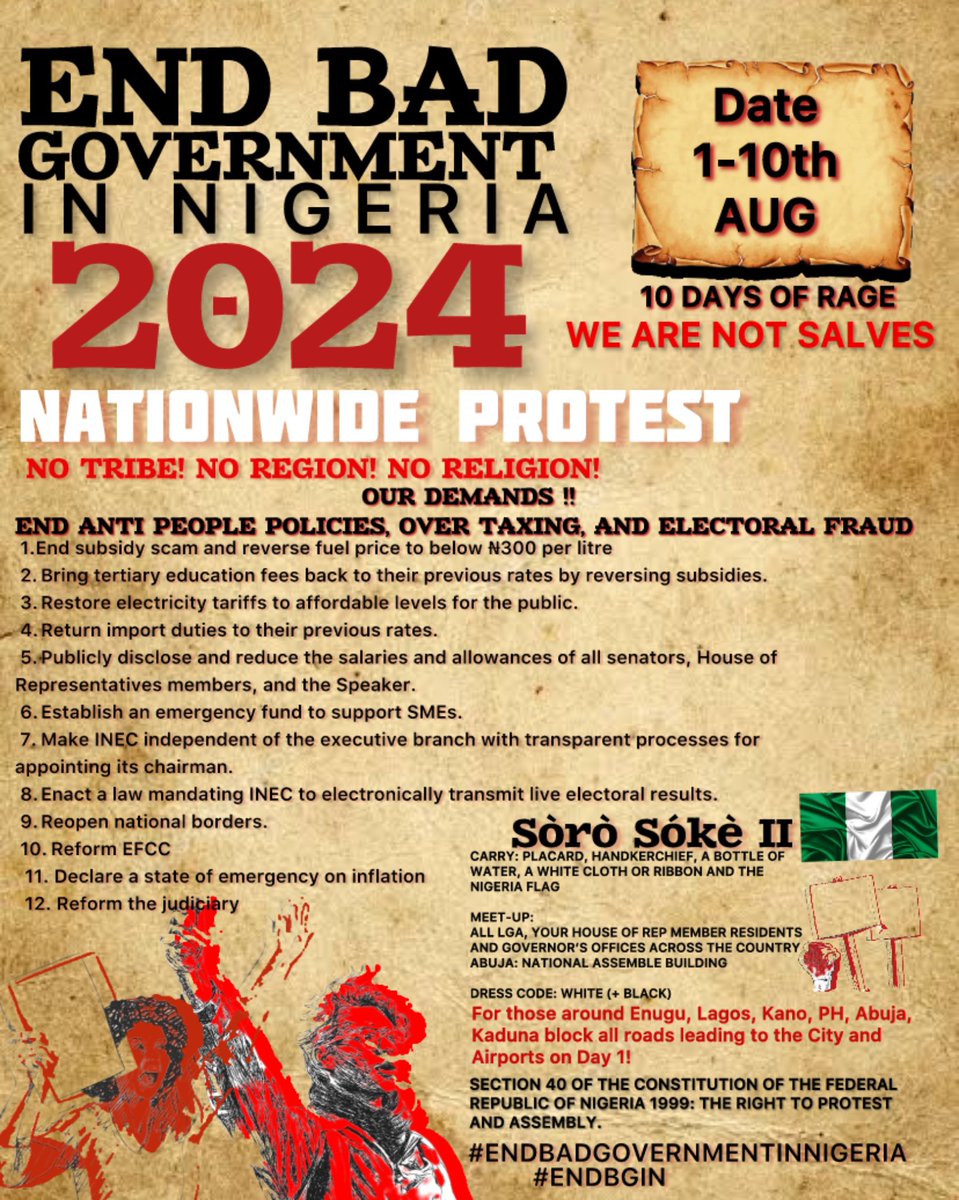 The only way to stop APC from destroying this country Economy is protest 

The only way to safe Nigeria from Tinubu is Protest 

The only way to stop this hunger befallen the country is Protest 

Therefore Repost, educate someone today.

#EndBadGovernanceInNigeria