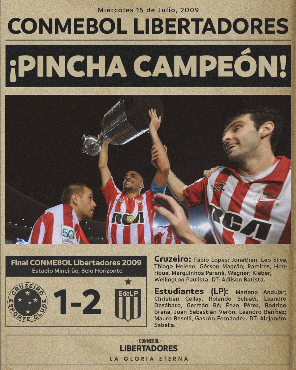 🏆🦁 ¡La última CONMEBOL #Libertadores de <a href="/EdelpOficial/">Estudiantes de La Plata</a>!

❤️🤍 El Pincha alcanzó su cuarto título de la mano de Juan Sebastián Verón como capitán y Alejandro Sabella como entrenador.

#GloriaEterna