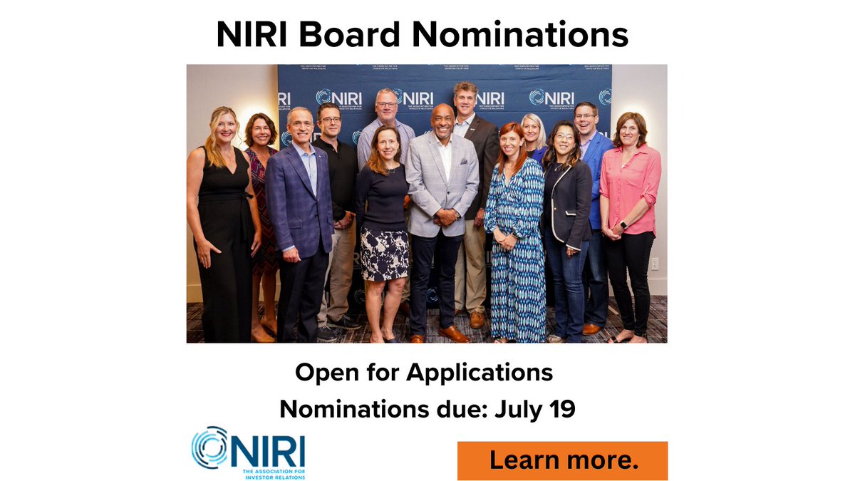 #NIRI is seeking nominations to fill Regular Member Director positions on the NIRI Board of Directors for a four-year term starting December 2024. Submit the nomination form by July 19. survey.alchemer.com/s3/7512951/NIR…