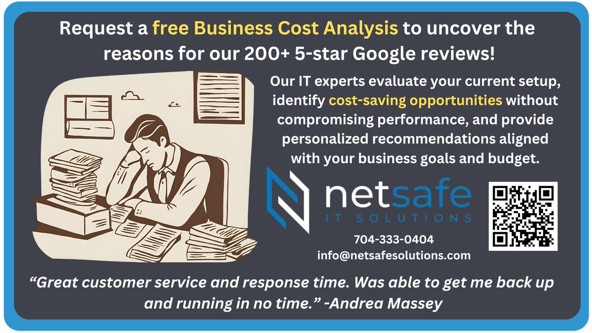 Elevate your business with Netsafe Solutions! Our cutting-edge IT services ensure top-notch security and efficiency. Ready to take your tech to the next level? Contact us today at 704-333-0404 or visit netsafesolutions.com. Let's innovate together! 🚀

#ITServices