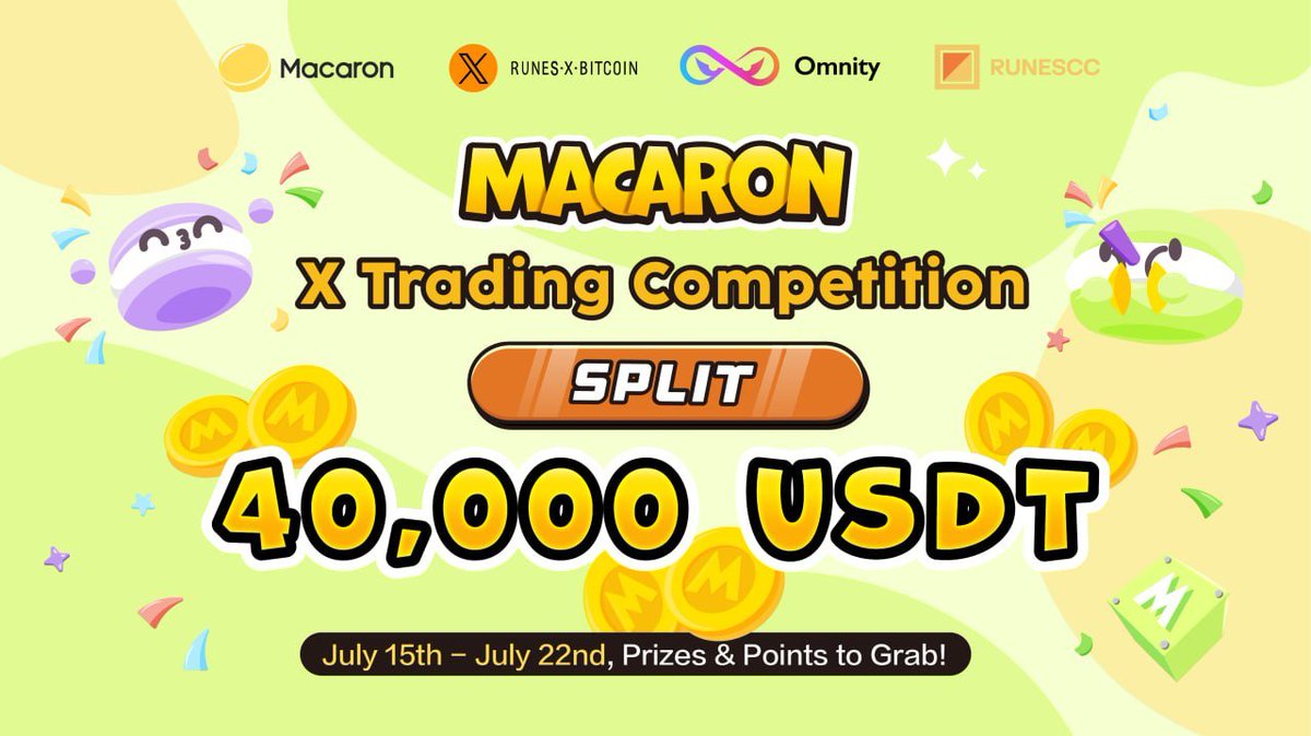 Macaron✖️RunesX Trading competition LIVE NOW  

🏎️Special Offer:  $RICH Airdrops + 100X Macaron Points  

⏱️ Duration: July 15, 12:00 - June 22, 12:00 UTC

 Join NOW：competition.macaron.xyz
<a href="/RunesX_Bitcoin/">RUNES·X·BITCOIN</a> <a href="/OmnityNetwork/">Omnity Network</a> <a href="/RunesCC/">Runes 中文社区</a>