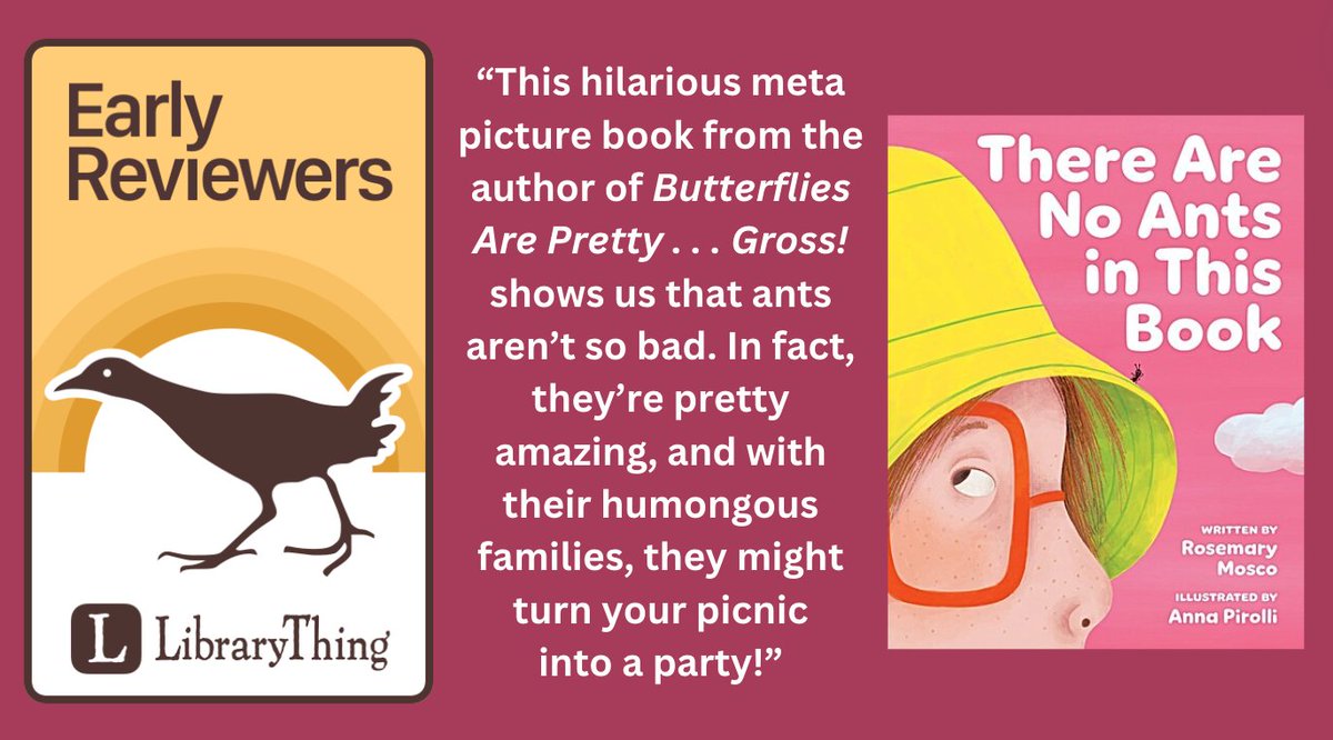 LibraryThing (@librarything) on Twitter photo "Nothing can ruin a picnic faster than a bunch of ants. It's a good thing there are no ants in this book... well, maybe there's only one. Or two... Or ten??"
Win a copy of <a href="/RosemaryMosco/">Rosemary Mosco (Bird And Moon Comics)</a> & Anna Pirolli's There Are No Ants in This Book from <a href="/TundraBooks/">Tundra Books</a>
librarything.com/ner/detail/506… "Nothing can ruin a picnic faster than a bunch of ants. It's a good thing there are no ants in this book... well, maybe there's only one. Or two... Or ten??"
Win a copy of <a href="/RosemaryMosco/">Rosemary Mosco (Bird And Moon Comics)</a> & Anna Pirolli's There Are No Ants in This Book from <a href="/TundraBooks/">Tundra Books</a>
librarything.com/ner/detail/506…