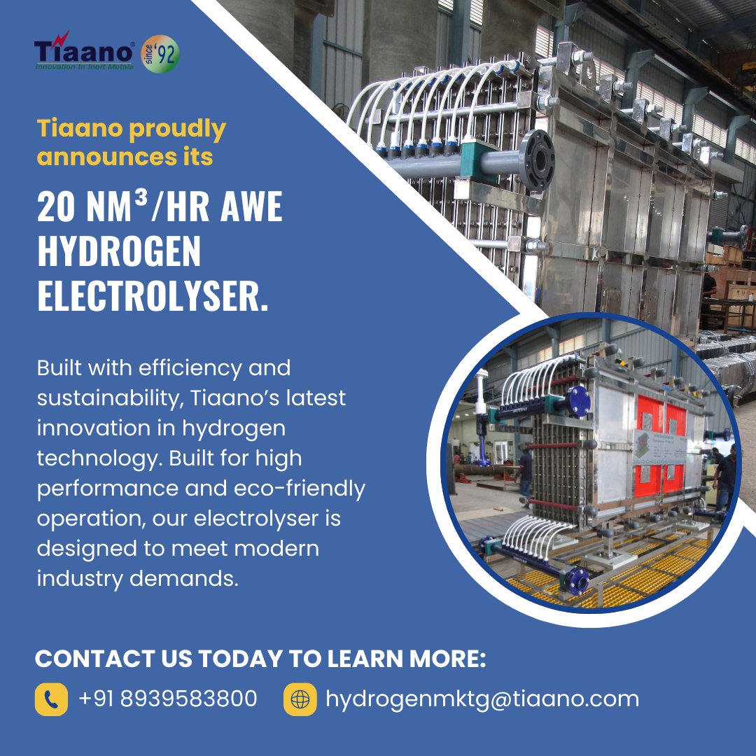 TiaanoHydrogen's tweet image. Announcing Tiaano&apos;s 20 NM³/HR AWE Hydrogen Electrolyser!
We are thrilled to introduce our latest innovation in hydrogen technology.
#HydrogenEconomy #GreenEnergy #SustainableInnovation #Tiaano #HydrogenTechnology #IndustrialSolutions #EcoFriendly