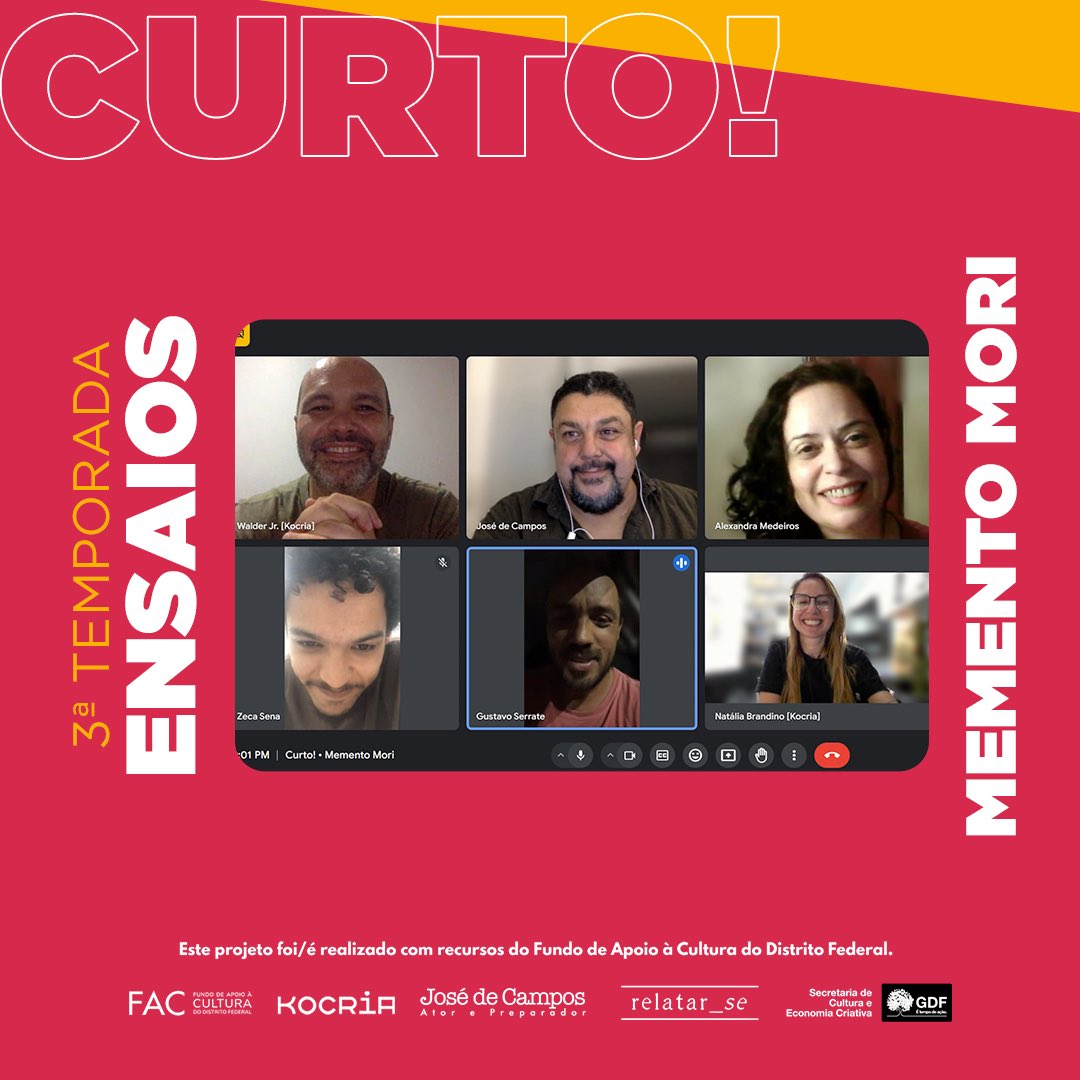 Memento Mori 🧠👵 está na etapa de ensaios pela equipe do curto, elenco e o autor Gustavo Serrate, e o diretor Zeca Sena. 
Realização: José de Campos / Kocria
Apoio: FAC-DF /(@sececdf)