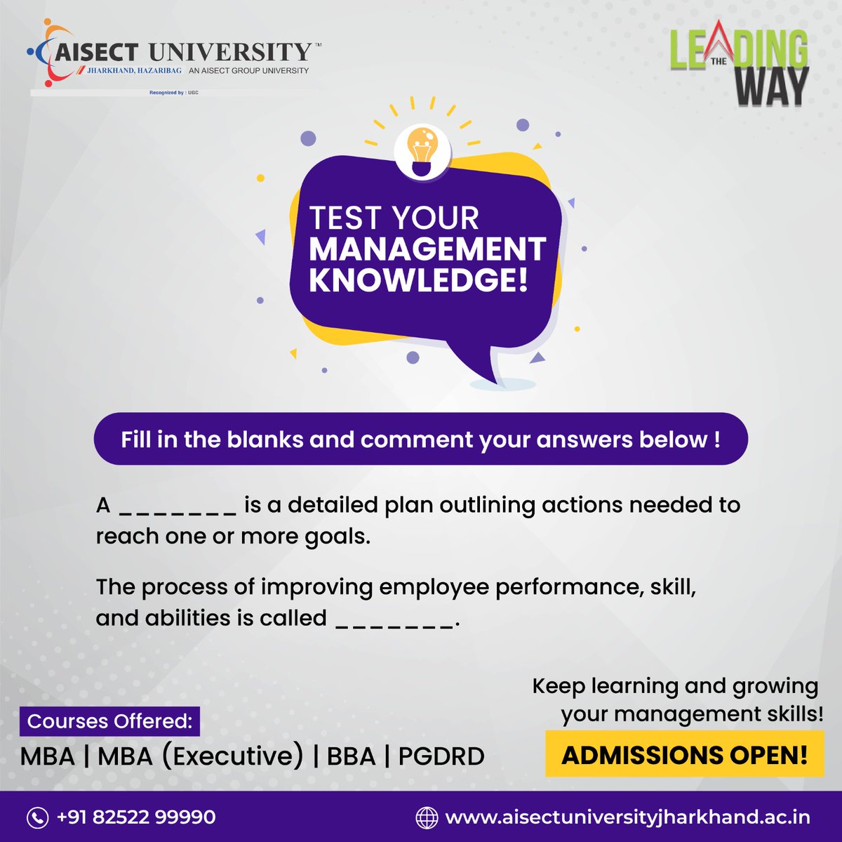 AUHazaribagh's tweet image. How well do you know management? Take our quiz to find out and deepen your understanding of the field!  Explore BBA, and MBA  courses. Enhance your skills and seize new opportunities. Admissions Open!

#ManagementQuiz #ManagementKnowledge #BBA #MBA