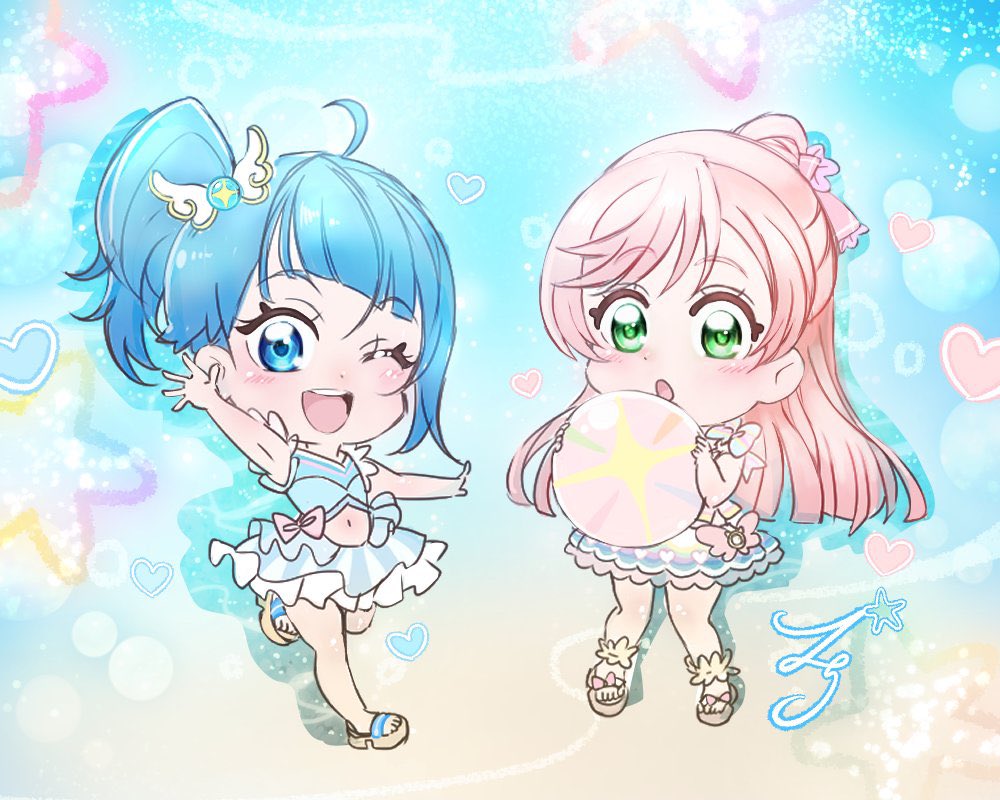 虹ヶ丘ましろ ,ソラ・ハレワタール 「海の日なの忘れてたから海系イラスト再掲〜 」|フィグ 🎀🎀🎀🦭🐲🍥　気力充電中のイラスト