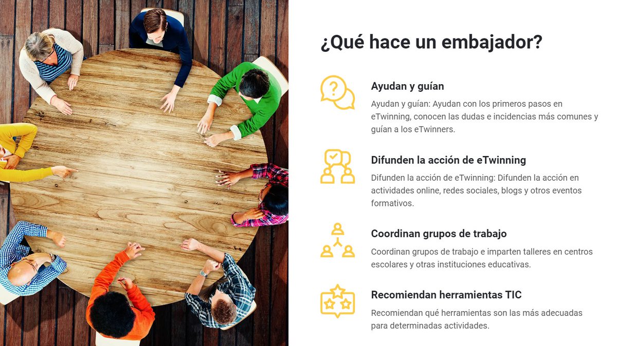 🤔¿Sabes qué labor realizan los embajadores #eTwinning?

💡Son docentes entusiastas que han participado en proyectos y han conseguido algún reconocimiento eTwinning👇

📧Puedes contactar con ell@s 👉etwinning.es/embajadores/