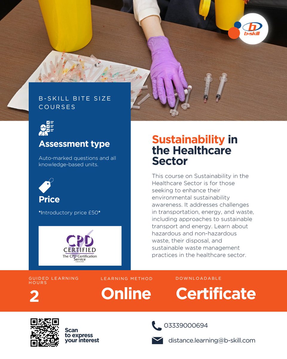 bskill2000's tweet photo. πΏ New #BSkill #BiteSizeCourses: Sustainability in the Healthcare Sector π₯
π‘ Express your interest now! Click the link below:
π https://t.co/N9vsr13yZN
π Want more details? Download our brochure here:
π https://t.co/wZiB8dWI7x
#bskill2000 #HealthcareSustainability https://t.co/VwVBoneITW