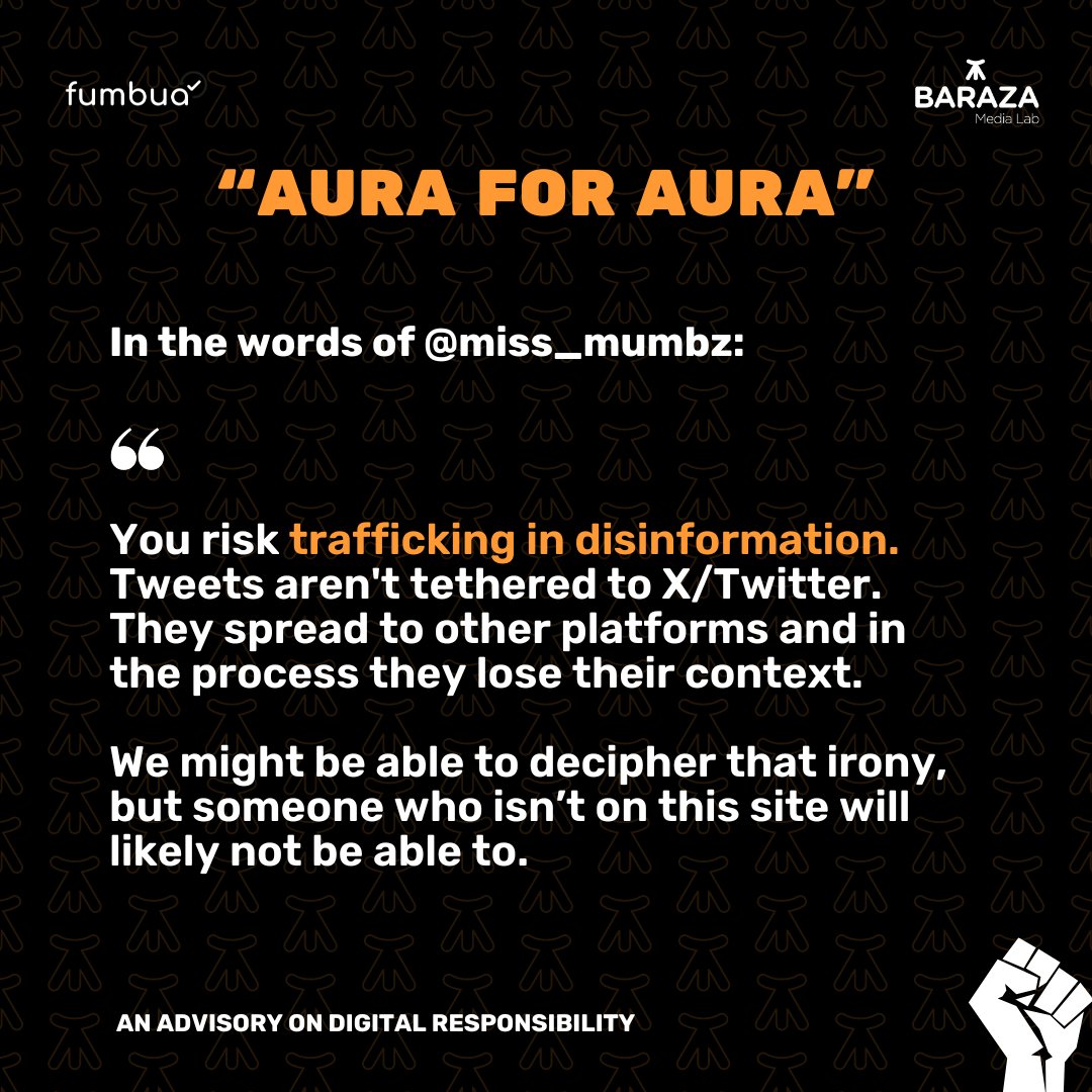 FumbuaKE's tweet photo. ⚠️A word of caution on "Aura for Aura" which is the use of propaganda to counter propaganda @miss_mumbz  @BarazaLab  #FumbuaUkweli https://t.co/8ZPzasONqi