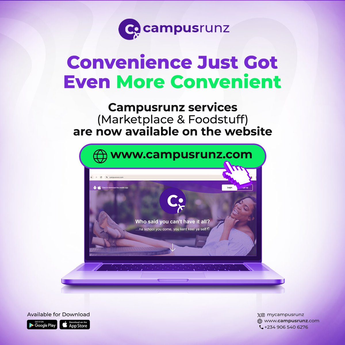 MyCampusRunz's tweet photo. Convenience in a click, what is good just got better; introducing our new web platform! Make your orders from any device on https://t.co/uBAFGi8Kms https://t.co/zWSP7Cfj7X