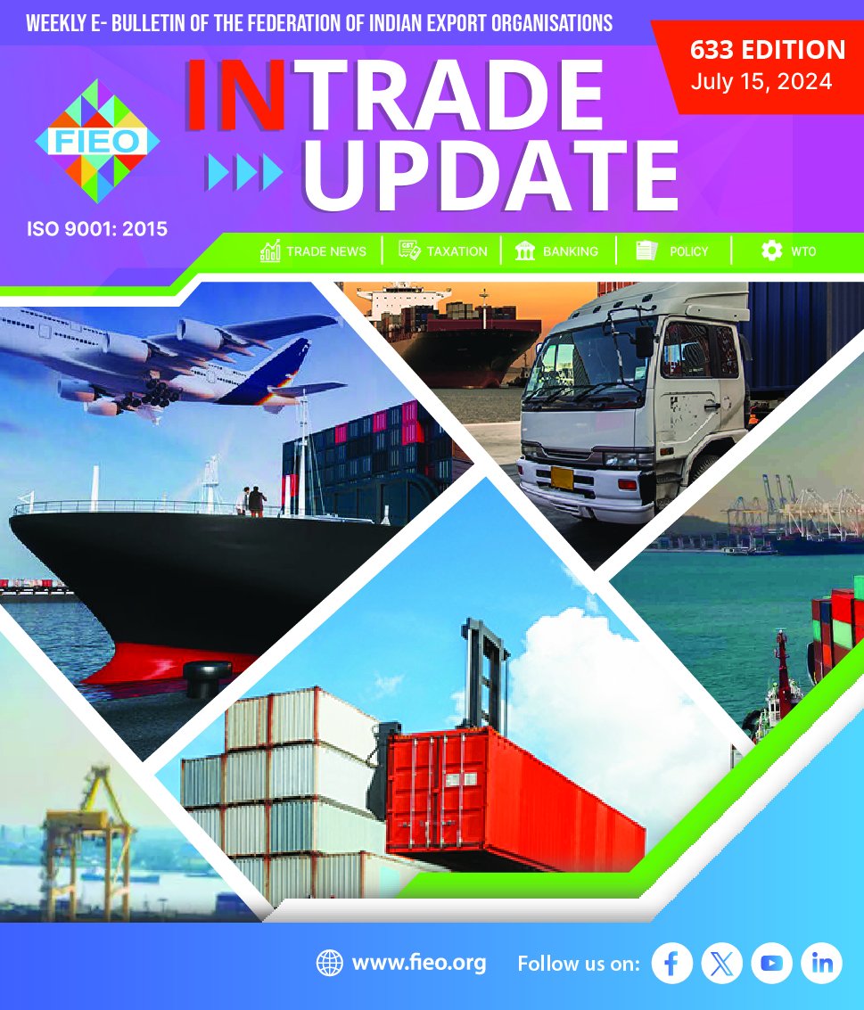 FieoHq's tweet photo. Check the latest Issue of "INTRADE UPDATE"– FIEO's weekly e-bulletin to keep you posted with the global developments affecting International trade as well as country’s foreign trade.
Read full #IntradeUpdate: https://t.co/wXLr7pjWNb
#trade #economy #banking #finance #logistics https://t.co/zABoFccQDB