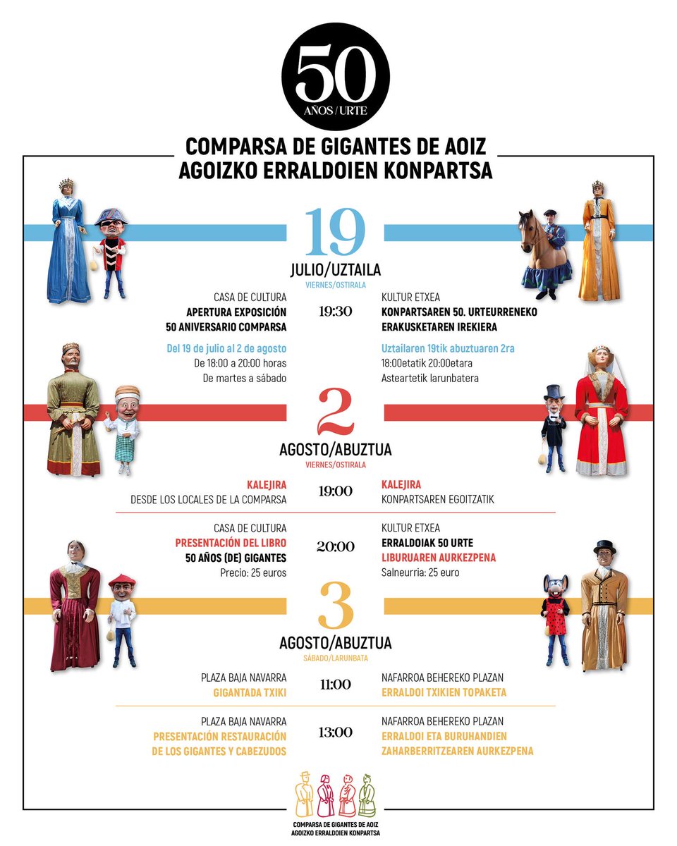 Urteurren erraldoia ospatzen dabiltza Agoitzen. Agoizko Erraldoien Konpartsaren 50.urteurrenaren ospakizunen errepasoa egin dugu konpartsako kidea den Unai Lakorekin #Agoitz #Kultura

iratiirratia.eus/index.php/2024…