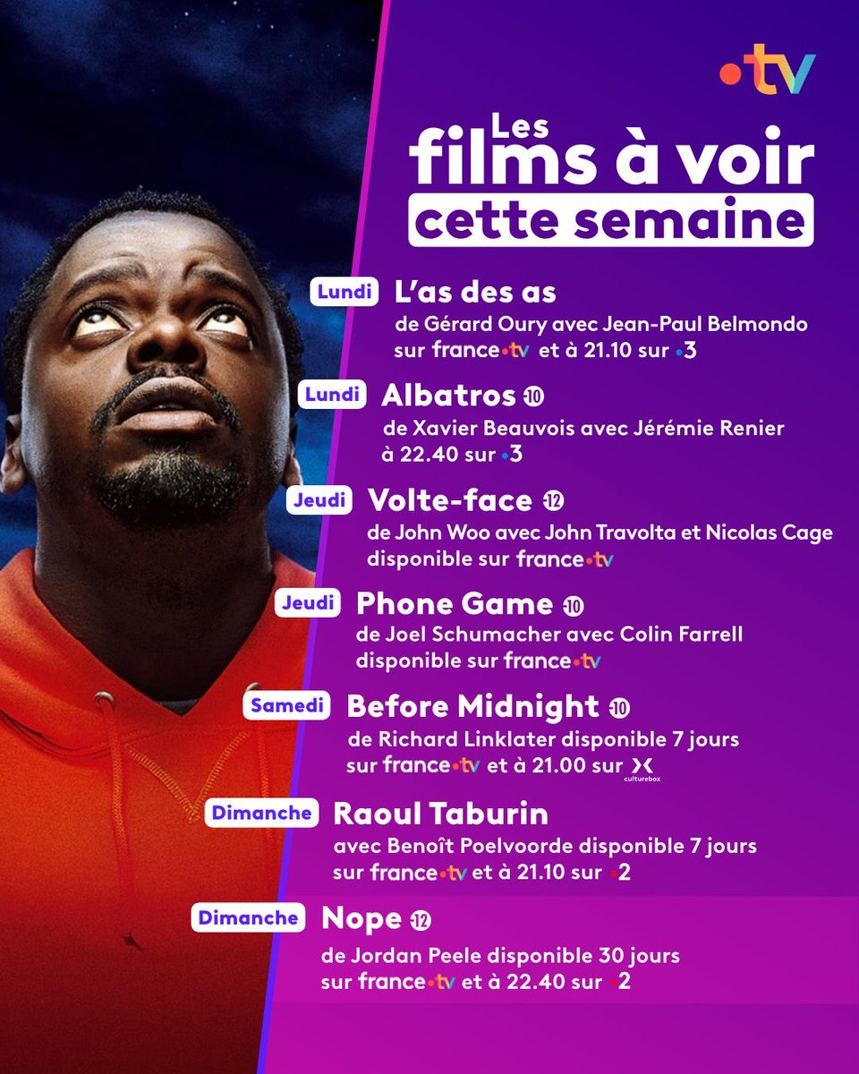 Cette semaine sur <a href="/francetele/">France Télévisions</a> et sur la plateforme <a href="/francetv/">France tv</a> 🎬

<a href="/francetvcinema/">france.tv cinéma</a>
#francetv #cinéma
