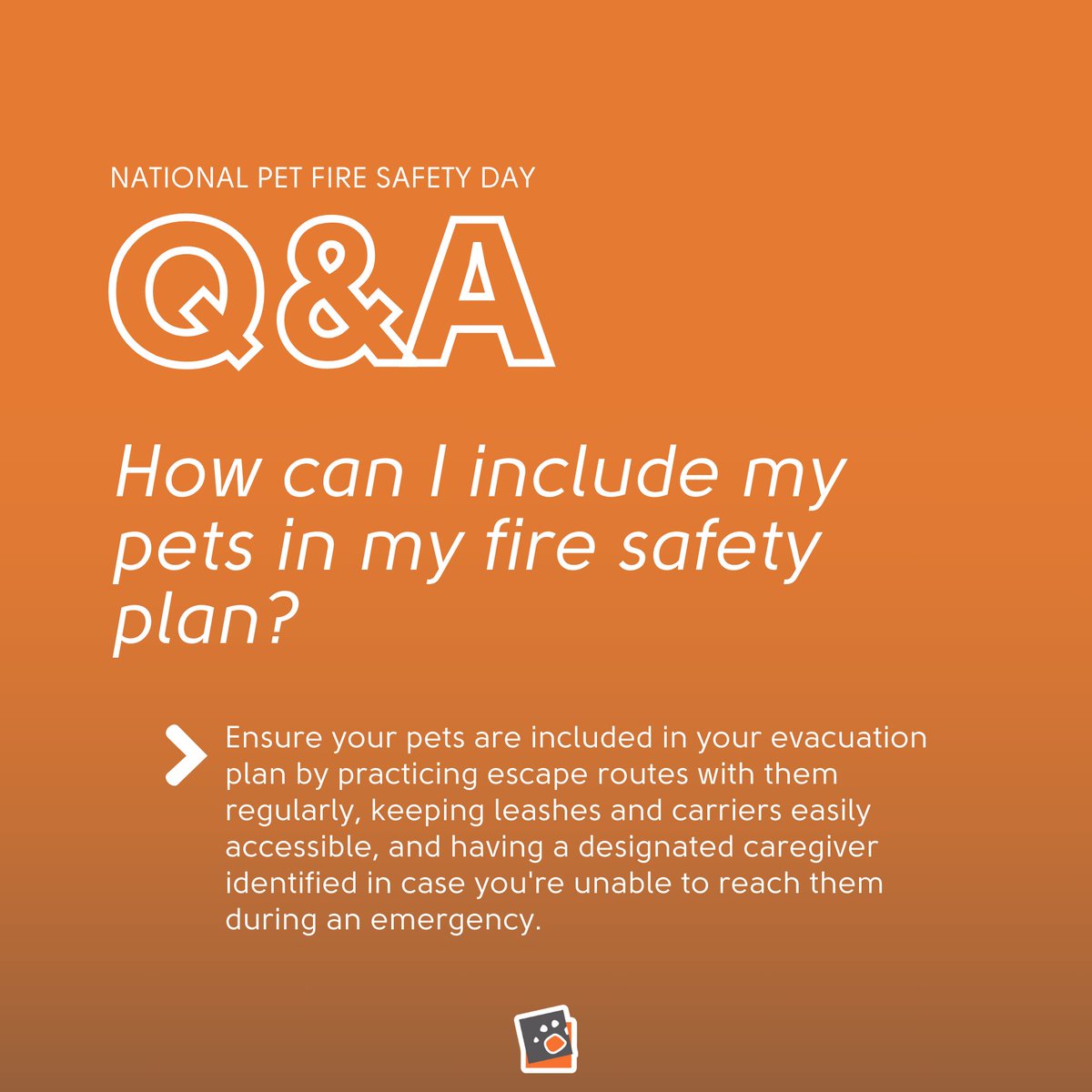 Include your furry family members in your fire safety plan! Practice escape routes, keep leashes and carriers handy, and designate a caregiver for emergencies. #PetFireSafetyDay 🐾🔥