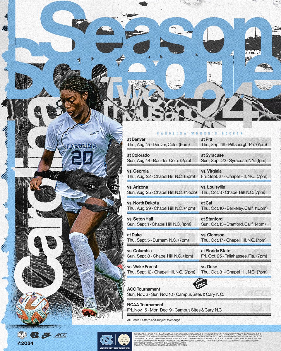 uncwomenssoccer's tweet photo. What you've been waiting for.

✨ OUR 2024 SCHEDULE IS HERE! ✨ https://t.co/nz6Ie7c7k1