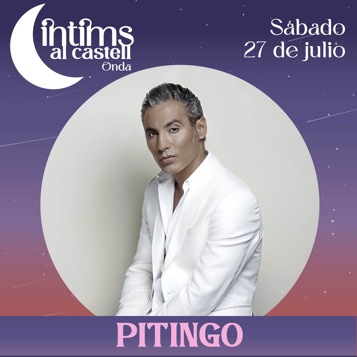 ¿Eres seguidor y fan de <a href="/Pitingo/">PITINGO ®</a> ? ¡No te pierdas su concierto en Íntims al Castell!

Un concierto en acústico dentro del Castillo de las 300 Torres, una fortaleza del siglo X que abre sus puertas para recibir a los mejores artistas del país.

🎟️ intimsalcastell.es