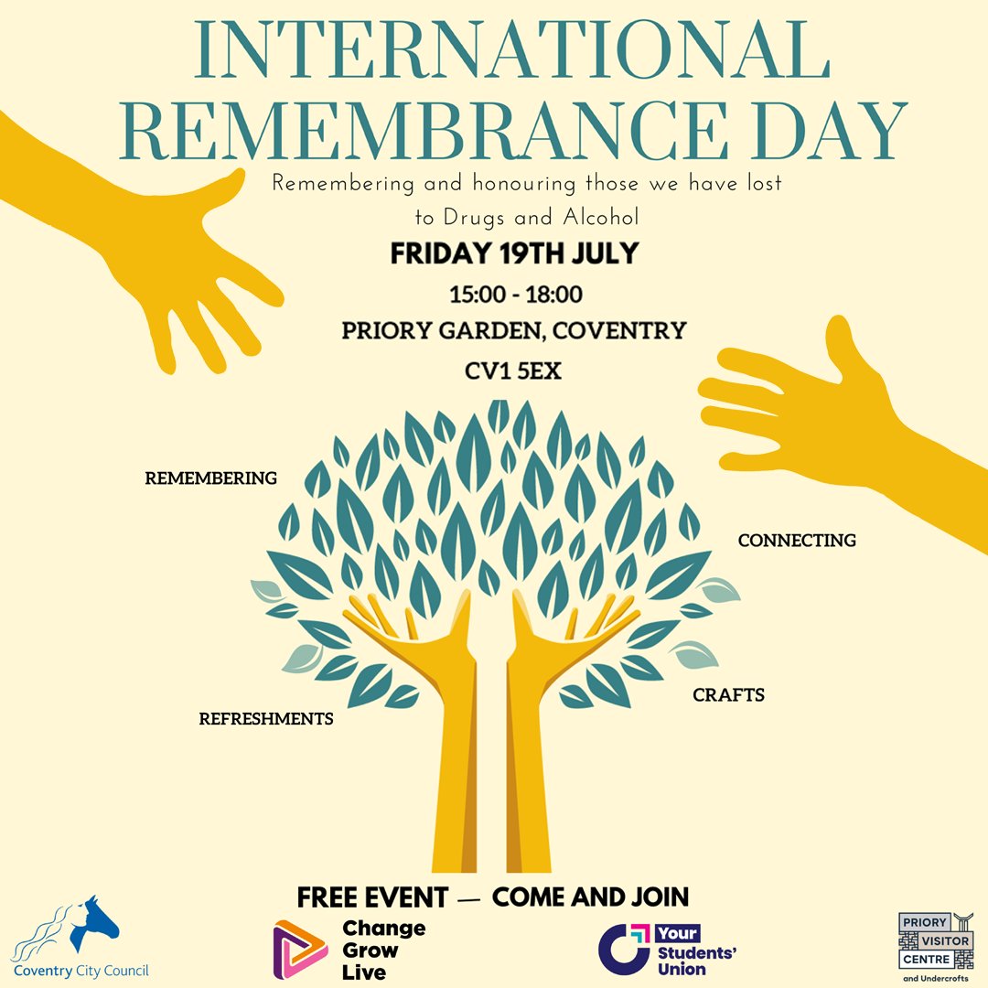 If you have lost any loved ones to Alcohol or Substance misuse, please come along. 

There will be a chance for individuals to remember loved ones in a variety of ways which will become a permanent part of Priory Gardens.