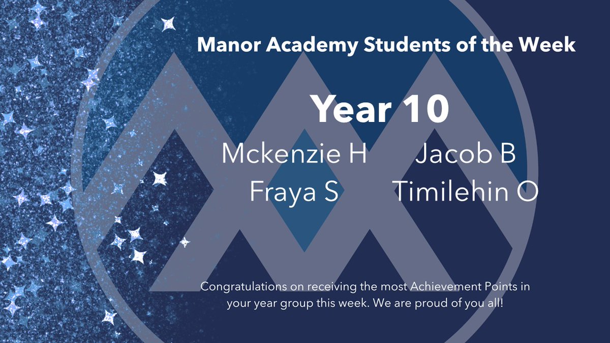 Congratulations to our students of the week in Year 10 who received the most achievement points in their year groups last week.

Students will also receive a letter from Mr Hudson congratulating them on a fantastic achievement.

We are very proud of you all.