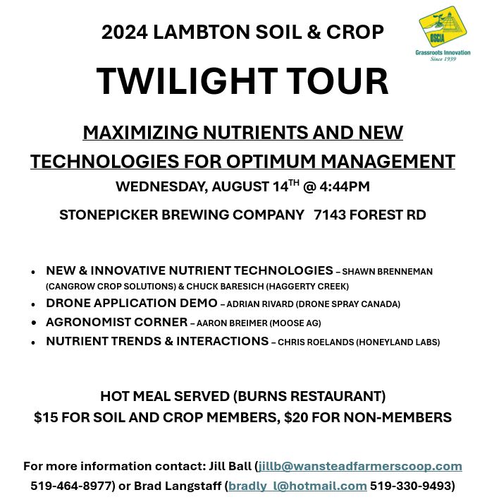 Don't miss the Lambton SCIA Twilight Tour, August 14th, 4:44pm at Stonepicker Brewing Company, Forest. "Maximizing Nutrients &amp; New Management Technologies for Optimum Management".  All welcome! <a href="/OntarioSoilCrop/">Ontario Soil & Crop</a> #lambton