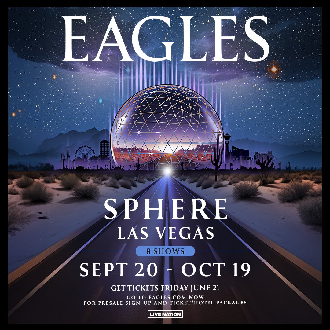 An iconic band, at an iconic venue… The @eagles live at Sphere Las Vegas… Performing eight shows this September 20th through October 19th… and you... could… be there! Listen weekdays for the national text keywords for your chance to see the Eagles live at Sphere Las Vegas!