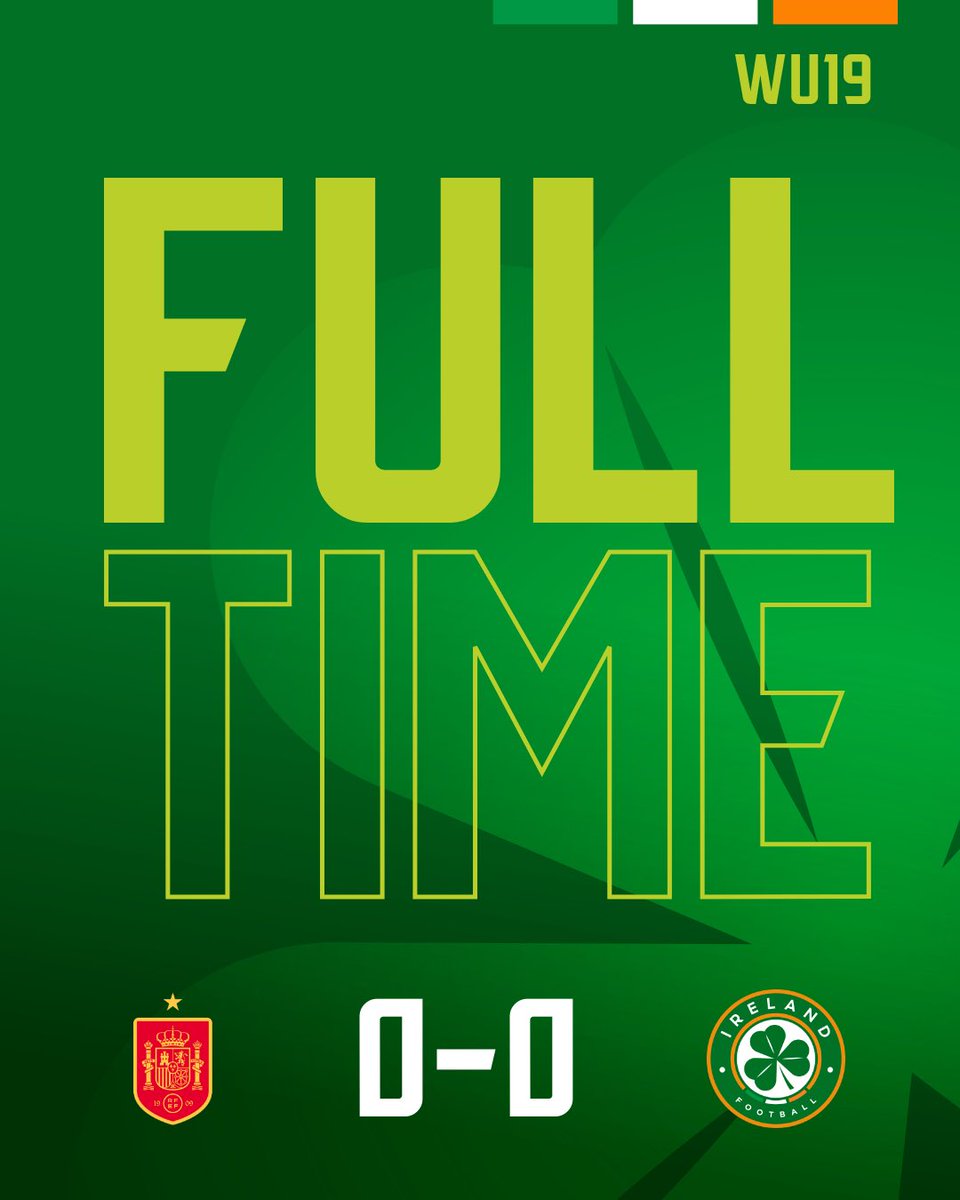 IrelandFootball's tweet photo. FT | A fantastic defensive performance from our WU19’s against Spain! 👏

A point on the board! 👊☘️

#COYGIG | #U19WEURO https://t.co/Otlv1PBDBa
