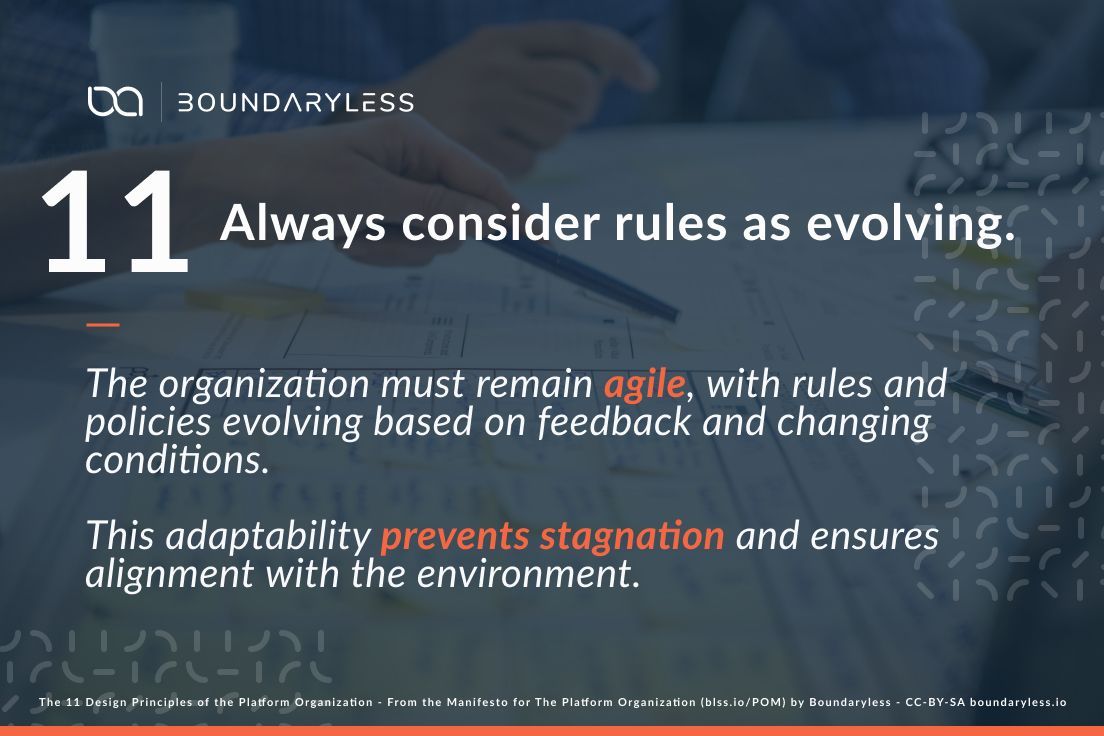 Boundaryless_'s tweet image. Principle #11: Considering rules as evolving ensures adaptability. How does your org stay flexible? Challenges faced? #PlatformOrg #Boundaryless buff.ly/4b7BaGJ