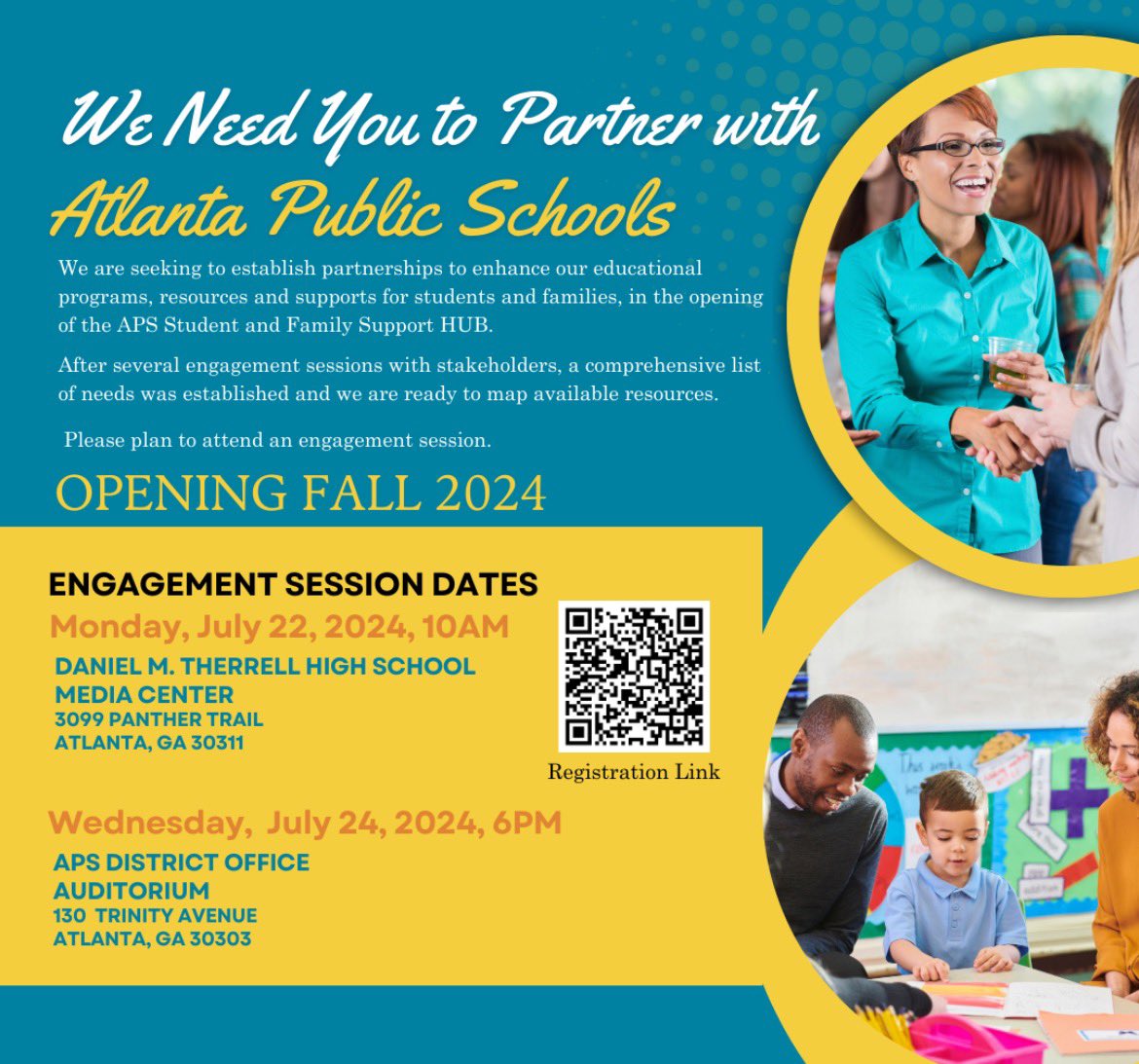 📣 Want to partner with us on the new APS Student and Family Support Hub? Come see us! We need you! 😊