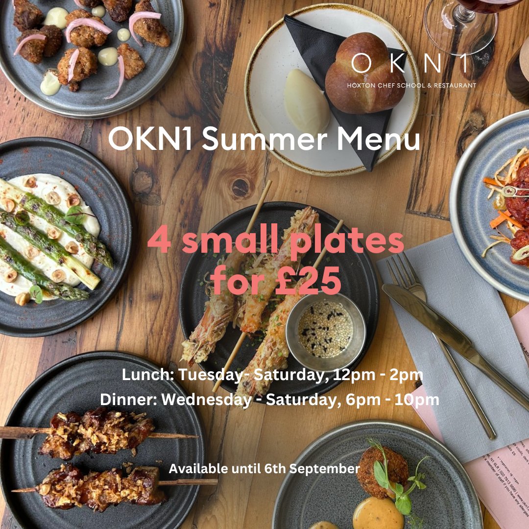 Enjoy our summer menu, consisting of trendy small plates and sharing plates, which are available until 6th September 2024.

We have a special offer of 4 small plates for £25. Don't miss out!

#okn1 #foodie #restaurant #london #shoreditch #dinner #lunch #smallplates #trending