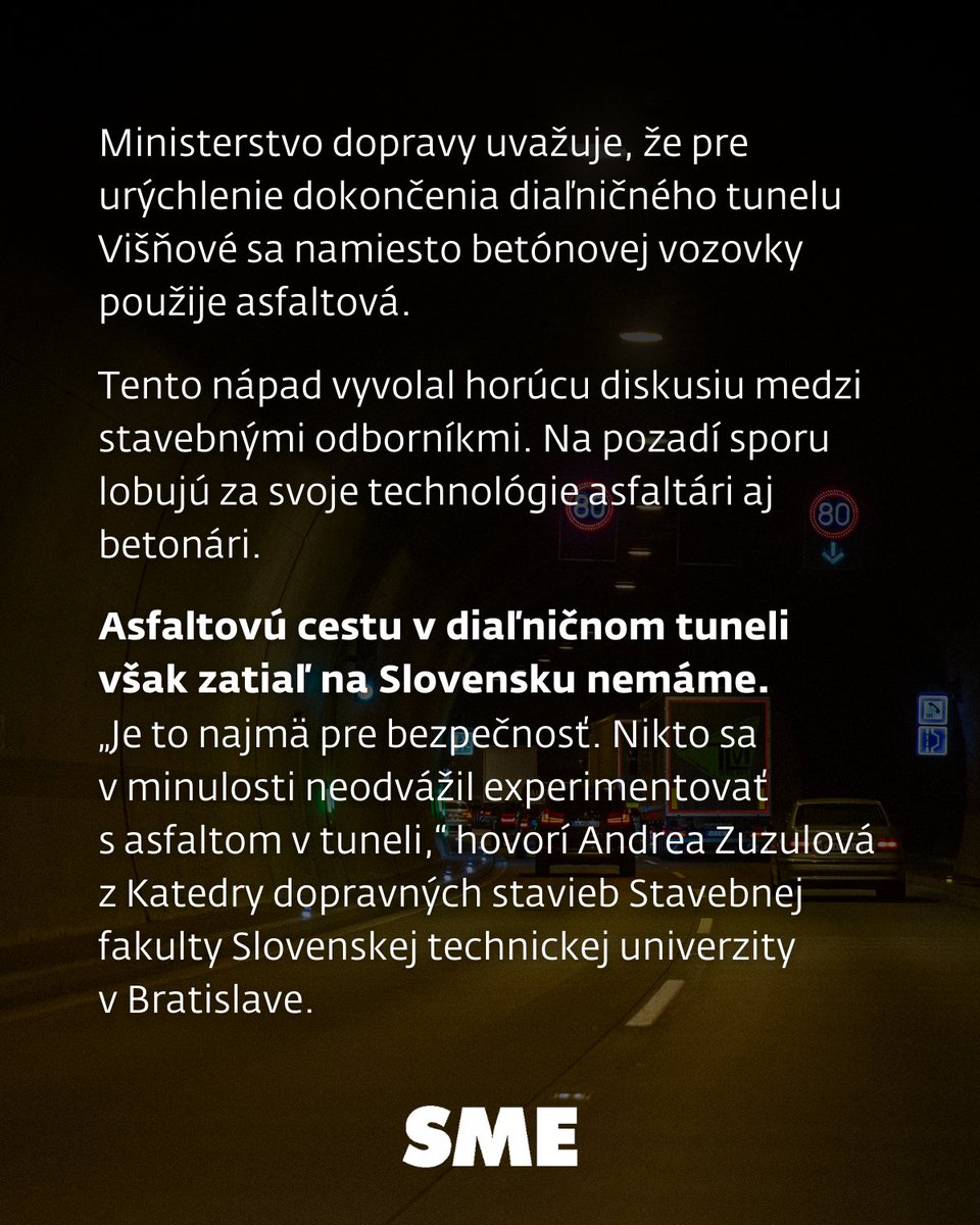 denniksme's tweet photo. Ministerstvo dopravy uvažuje, že pre urýchlenie dokončenia diaľničného tunelu Višňové sa namiesto betónovej vozovky použije asfaltová. Je to vhodné riešenie? Pýtali sme sa expertky na cesty.
Celý rozhovor nájdete tu: https://t.co/Sdu7BcAlfG
#cesty #asfalt #beton #slovensko https://t.co/zhGIEGqsmM