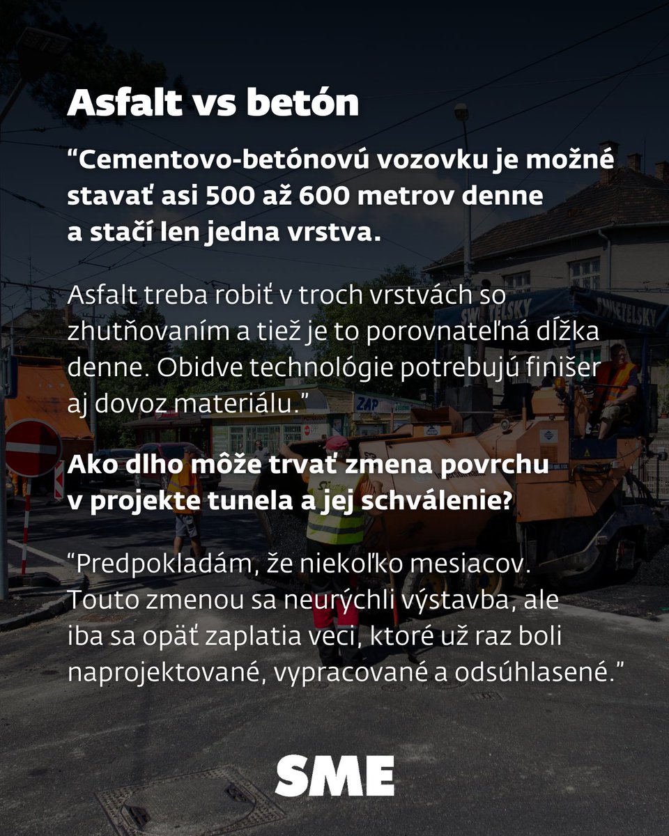 denniksme's tweet photo. Ministerstvo dopravy uvažuje, že pre urýchlenie dokončenia diaľničného tunelu Višňové sa namiesto betónovej vozovky použije asfaltová. Je to vhodné riešenie? Pýtali sme sa expertky na cesty.
Celý rozhovor nájdete tu: https://t.co/Sdu7BcAlfG
#cesty #asfalt #beton #slovensko https://t.co/zhGIEGqsmM