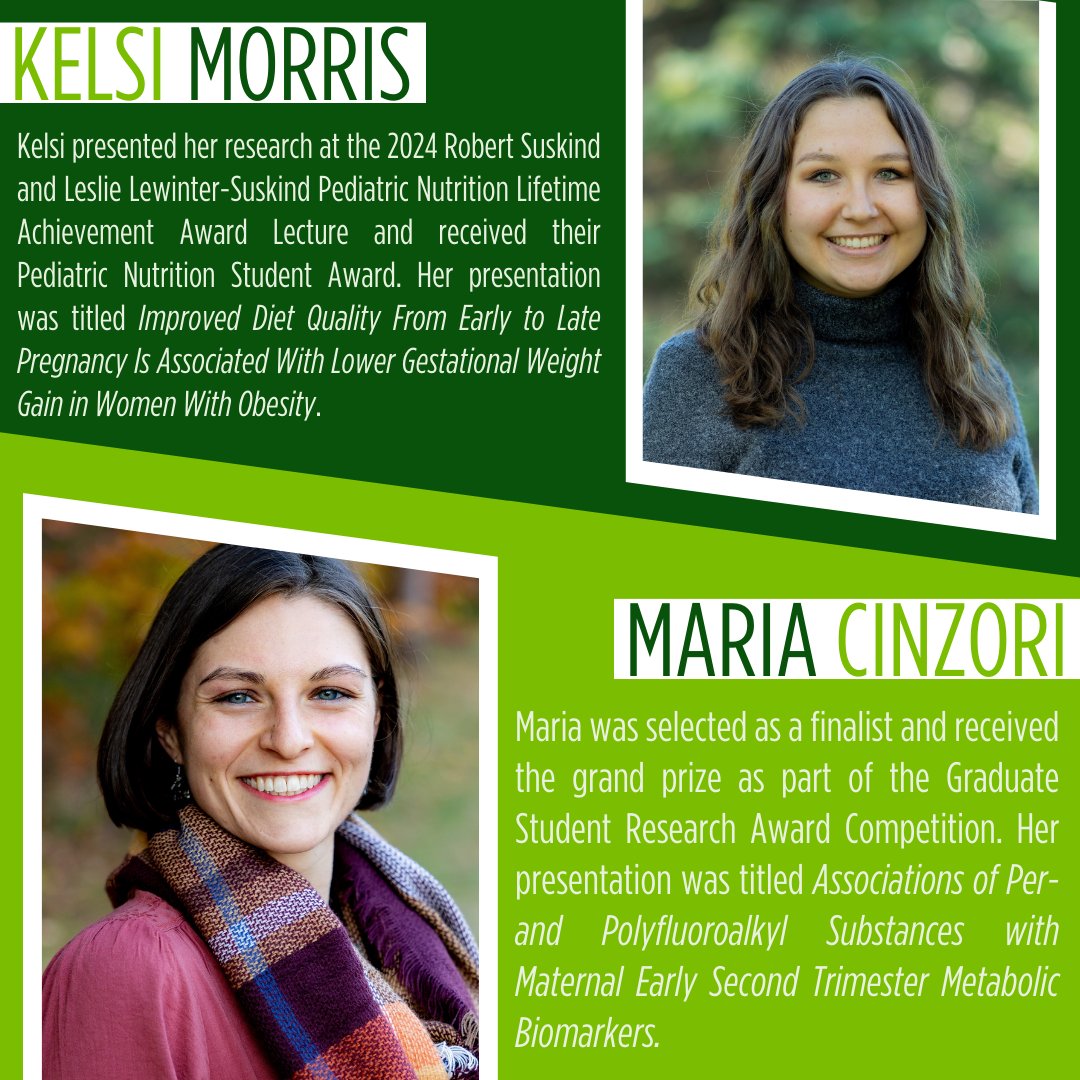 Congratulations to Kelsi Morris and Maria Cinzori on their awards at the recent <a href="/nutritionorg/">American Society for Nutrition</a> annual conference in Chicago, IL! Kelsi and Maria are both Ph.D. students in Human Nutrition in Dr. Rita Strakovsky's research group. #MSUFSHN #MichiganStateUniversity