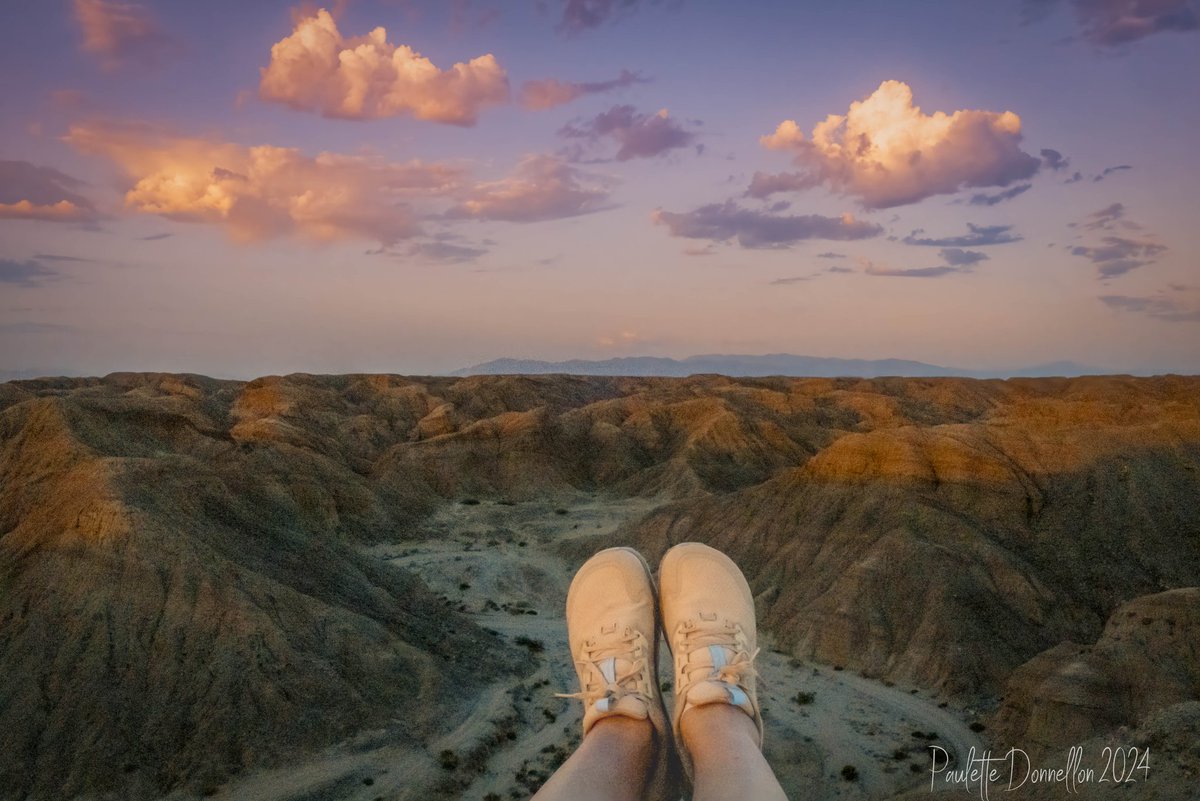 View of Tectonic Wash at sunrise 🌅  in <a href="/AnzaBorregoPark/">Anza-BorregoDesertSP</a> 
I ❤️ my <a href="/AltraRunning/">Altra Running</a> shoes 
- and they work well for scale, too. 🥰
#NaturePhotography #sunrise #nature