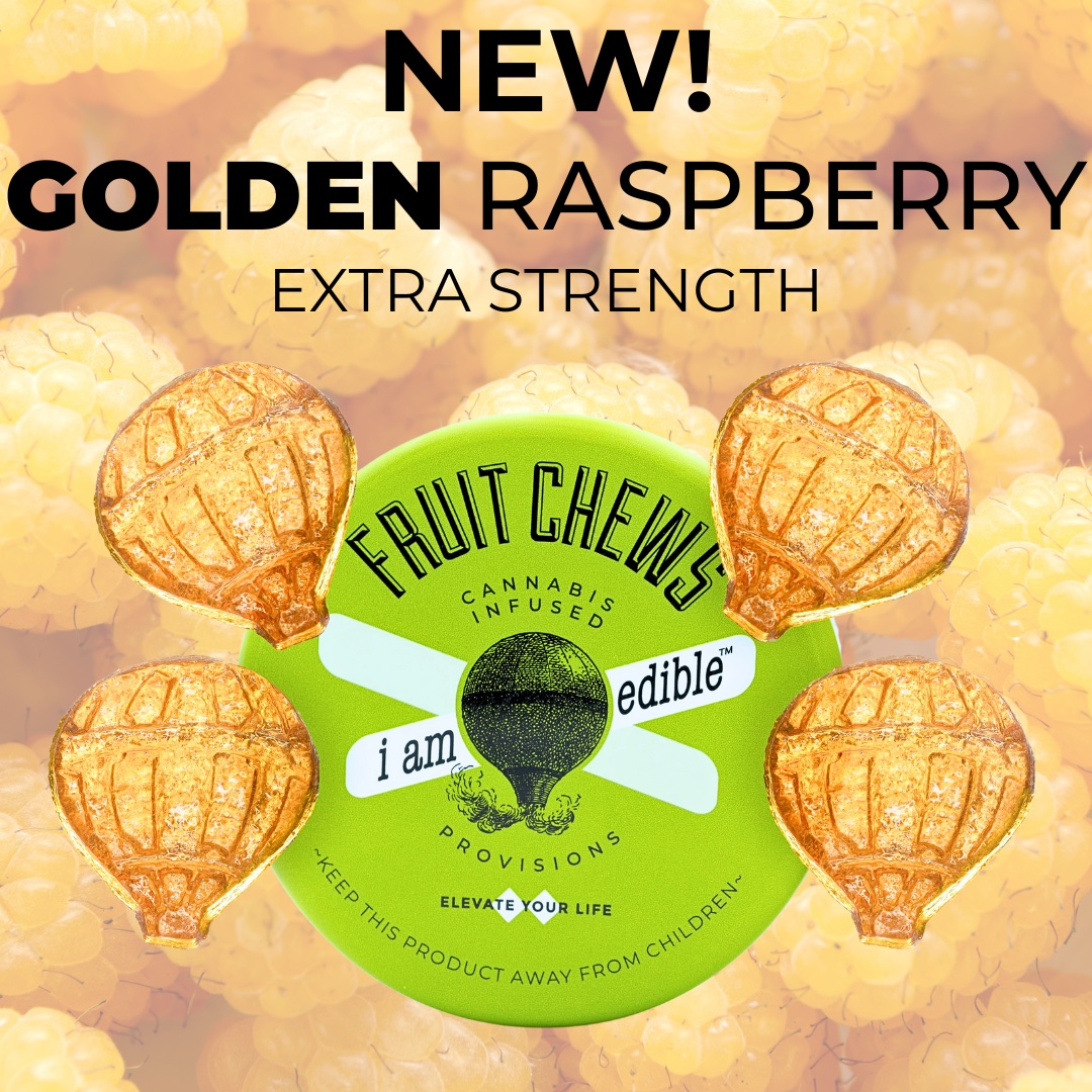 🌟 New FLAVOR Alert! 🌟 Introducing
 I Am Edible's Extra Strength Golden Raspberry Fruit Chews! 🍇🌿 Enjoy a sweet &amp; tart burst of fruity goodness in every bite! There are 4 large balloon pieces, perfectly portioned for your
discretion. #GoldenRaspberry #NewFlavor
 #ExtraStrength