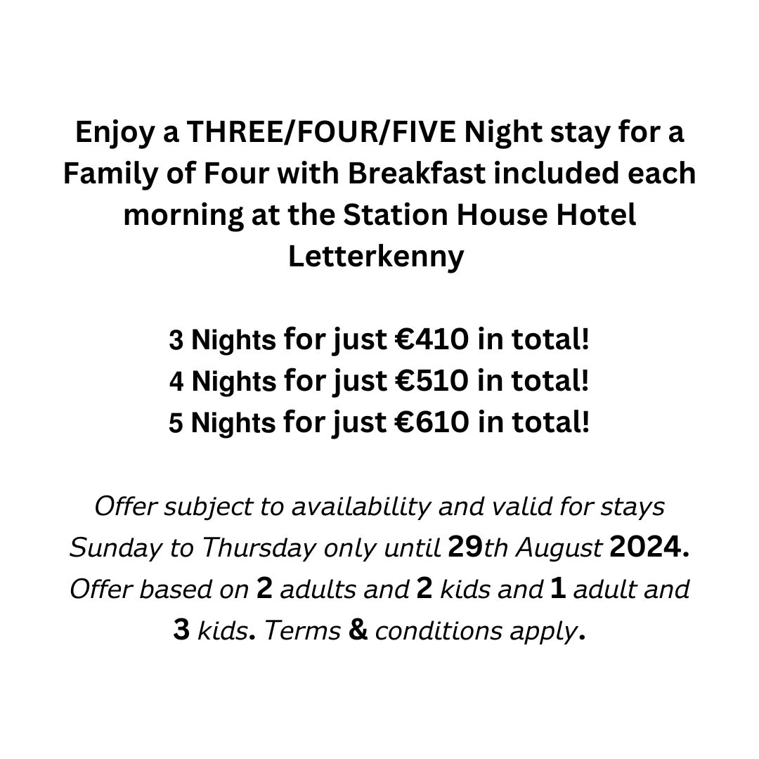 EaragailArts's tweet image. Earagail Arts Festival is delighted to support the Donegal tourism industry as it welcomes domestic &amp;amp; international visitors. Check out this fantastic offer by the @StationhouseLK and visit their website stationhouseletterkenny.com #wildatlanticway #govisitdonegal #discoverireland