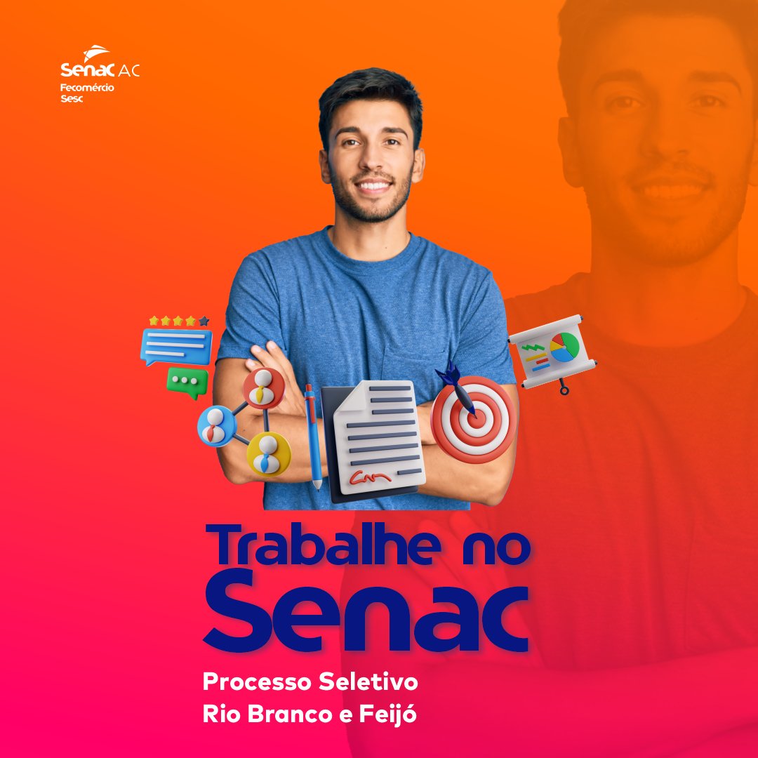 Trabalhe no Senac Acre!
Vagas Disponíveis e Rio Branco e Feijó
Período de Inscrição:
📷 Nível Médio: 15/07 até 16/07/2024, às 23h59min
📷 Nível Superior: 15/07 até 17/07/2024, às 23h59min
📷 Inscrições gratuitas e detalhes de vagas pelo site:
portal.ac.senac.br/trabalhe-conos…